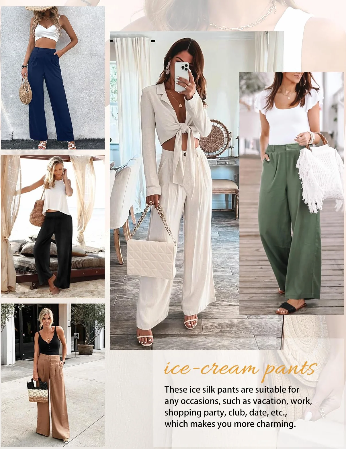Pantaloni Donna Leggeri Eleganti Estivi Comodi Larghi | Elastico Vita, Alta Vita, Solido Sciolto, Casual, Lunghi, Bottoni, con Tasche, Pantaloni da Completo, Pantaloni Spiaggia
