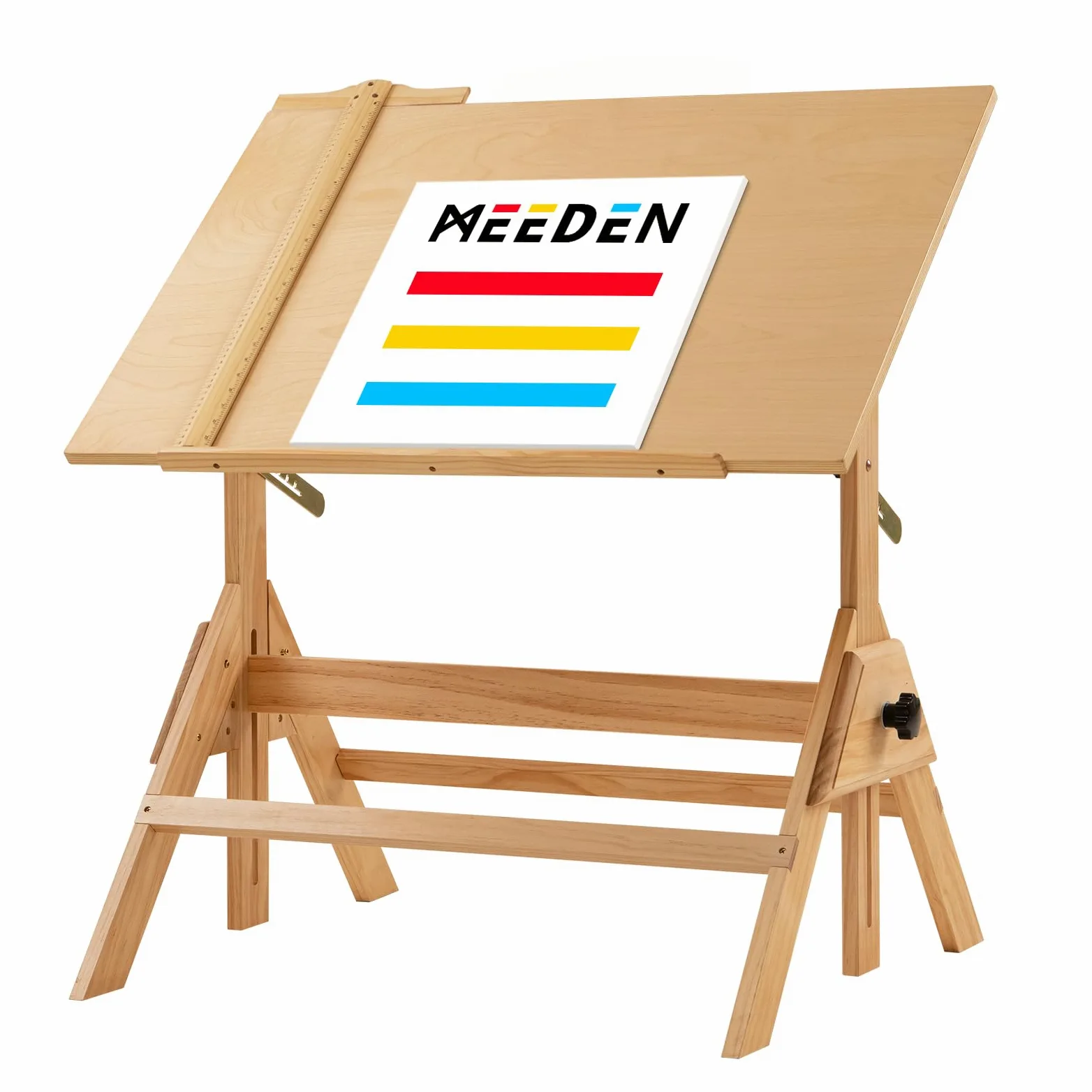 MEEDEN Tavolo da Disegno in Legno Massello, Scrivania da Disegno, Scrivania da Studio, Tavolo con Altezza Regolabile e Piano Inclinabile per Opere D'arte, Grafica, Lettura