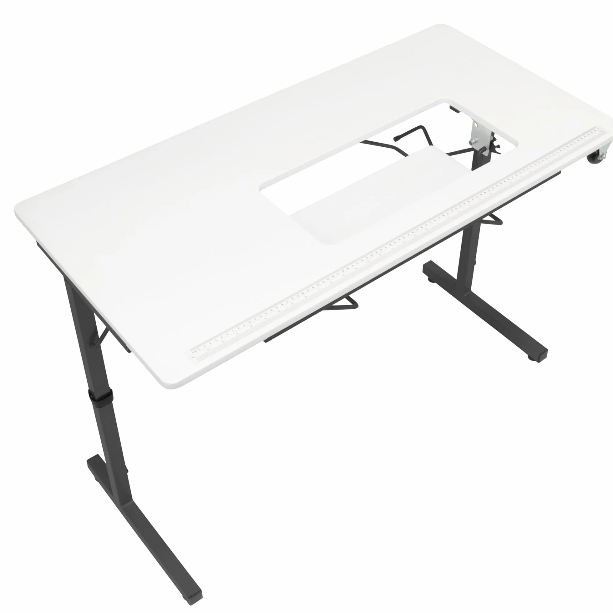 Sewing Online Tavolo da cucito pieghevole, piano bianco con gambe nere - Tavolo per macchina da cucire con piattaforma regolabile. Gambe pieghevoli per riporre e trasportare facilmente Ruote - 13399