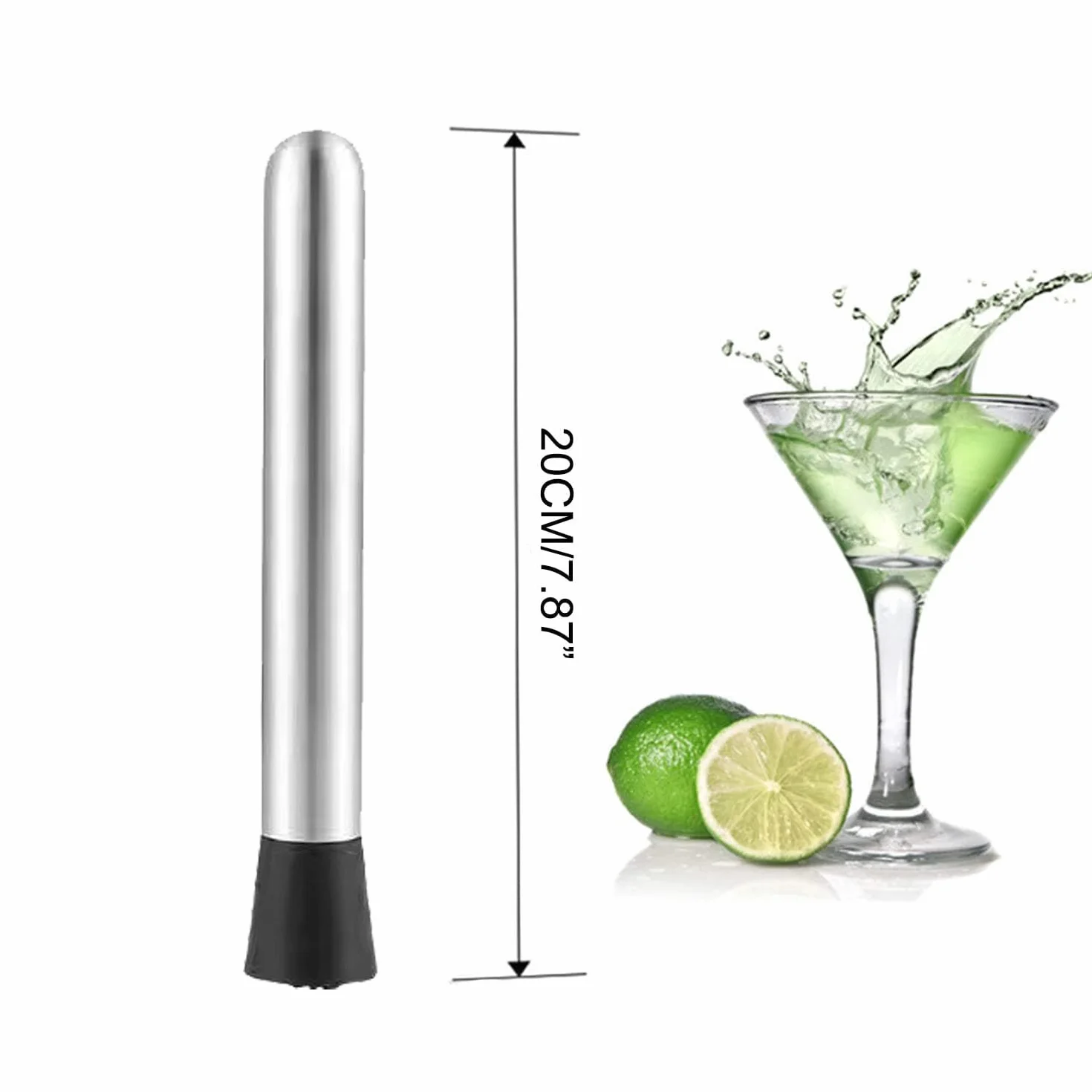 Pestello da cocktail professionale, in acciaio inox, per il debug di deliziosi cocktail, bevande e succhi di frutta (20 cm)