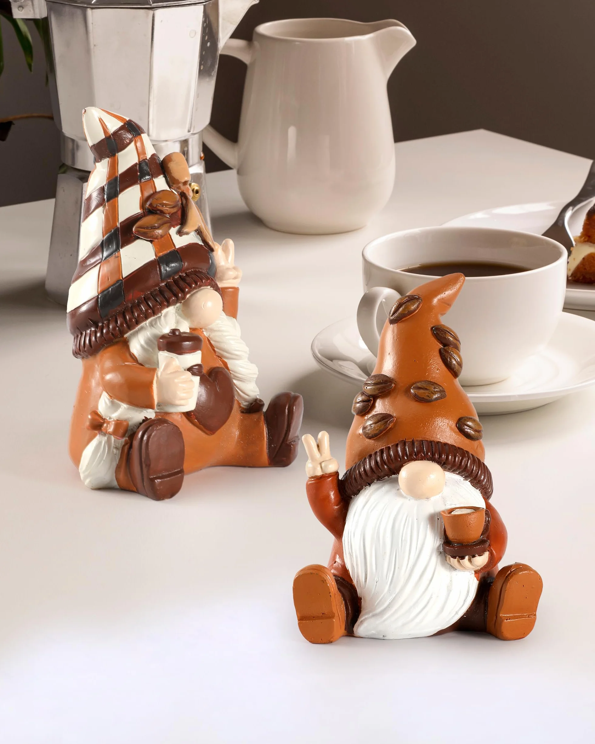 iStatue Maillard Set di statuette di gnomi da caffè in resina, decorazione per bar e ufficio