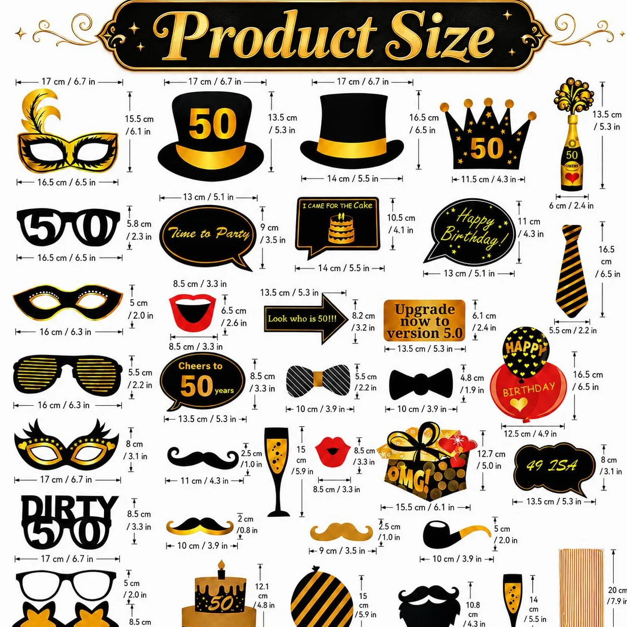 Cornice per foto compleanno 50 Anni, Set oggetti scena, Photo Booth Accessori Fai da Te
