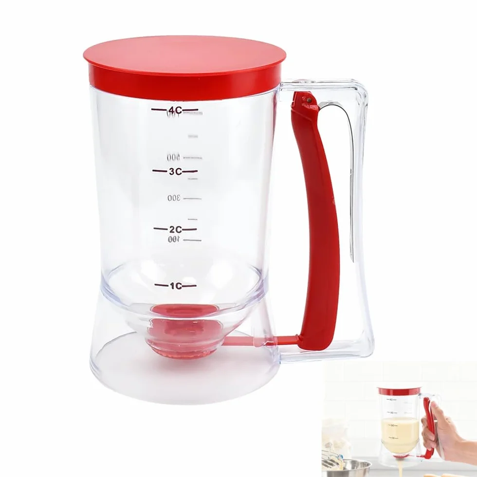 Dispenser di Pasta per Pancake con 1 Pennello da Cucina in Silicone, 900ml Dispenser Manuale per Pastella per Pancake ABS Separatore di Pastella per Cupcake Antigoccia per Torta Waffle Muffin