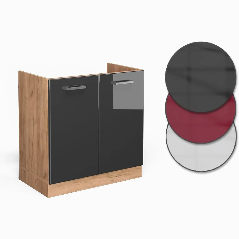 Vicco Mobile lavello cucina R-Line, Antracite lucido, 80 cm senza piano di lavoro, per la libera combinazione all'interno di sistemi cucina modulari