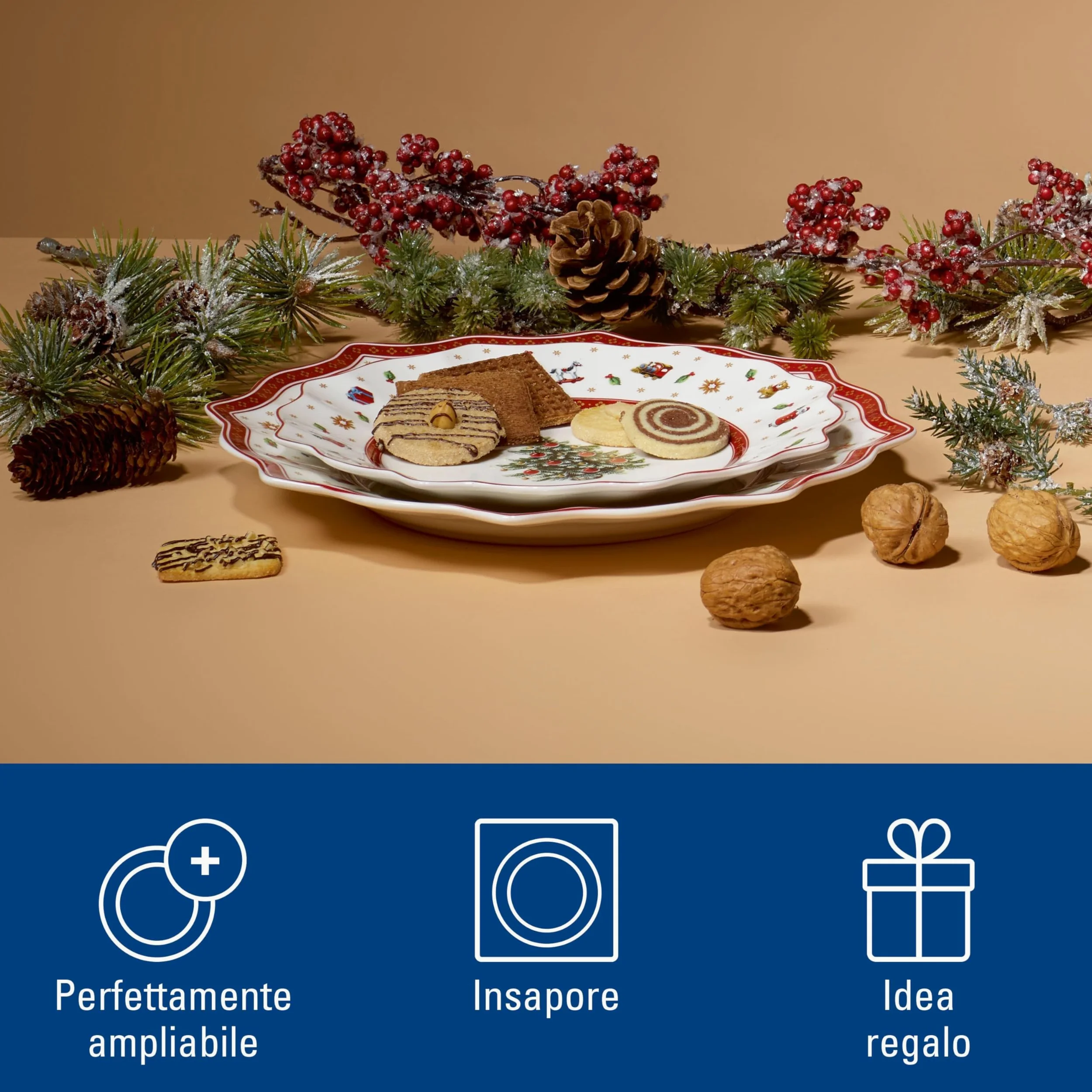 Villeroy & Boch - Toy's Delight Dinner Set 8 Pezzo Rosso,Bianco, Adatto per Microonde, Piatto Ceramica Natale, Decorazione Natalizie, Set di Stoviglie, Servizio, Porcellana Premium