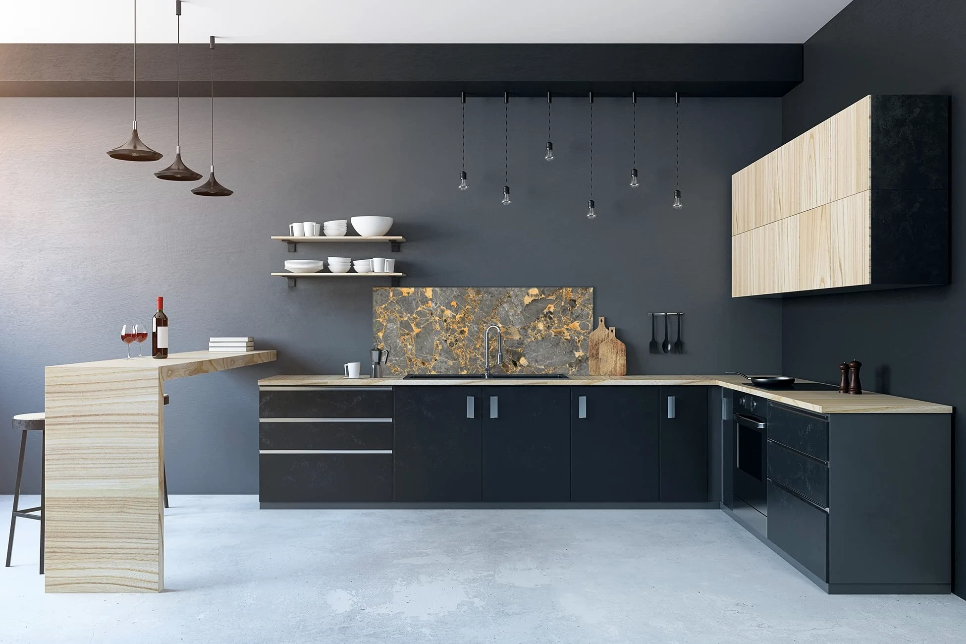 Concept Crystal Pannello Cucina Moderno in Vetro - Schienale per pareti di Grande Formato BBS17: Marmi 2 Serie