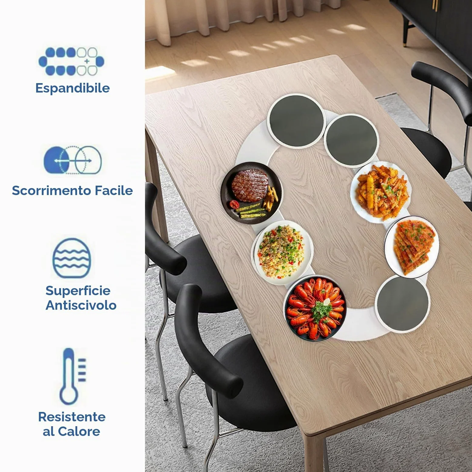 Lazy Susan - Giradischi per tavolo da pranzo, vassoio girevole per piatti rotanti, espandibile, per cucina e tavolo da pranzo, tazza portatile per cibo (A)