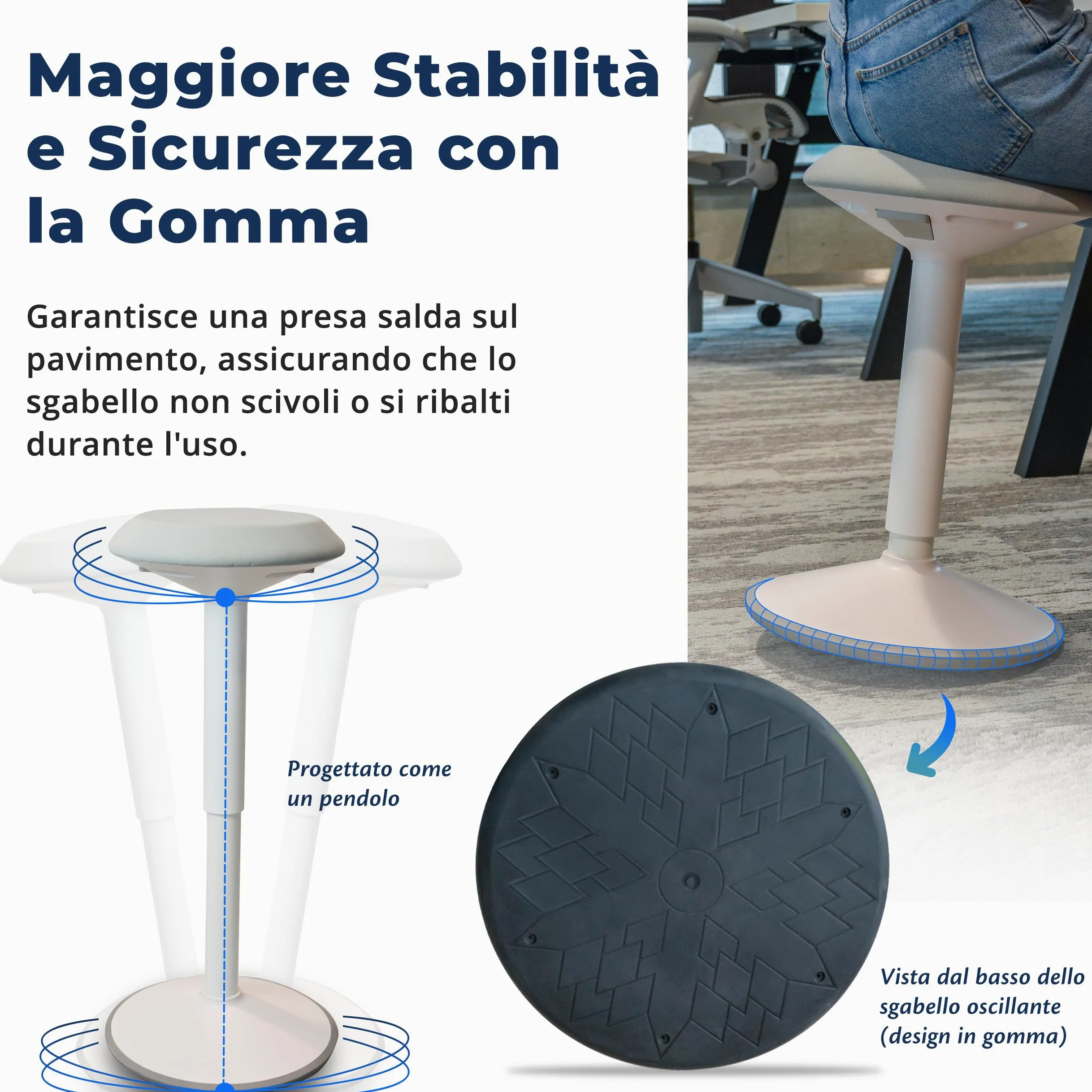Backerz Sgabello Ergonomico - Sgabello Girevole da 55 a 80 cm con effetto dondolo - Sedia da Ufficio per Casa, Ufficio, Studio - Cuscino a Schiuma, Esterno in Lino Impermeabile - Bianco Opaco