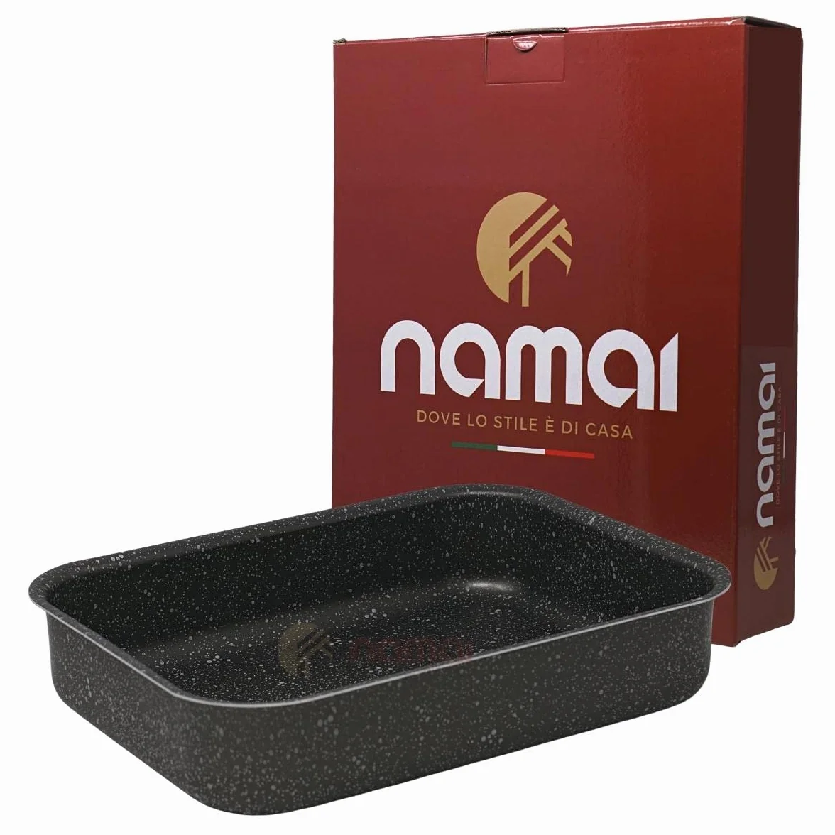 NAMAI Teglia Forno Rettangolare 22cm x 30cm x 6,5cm - Lasagnera Antiaderente - Adatta Per la Lavastoviglie- Alluminio - Teglie da Forno - Design Effetto Pietra (22cm x 30cm)