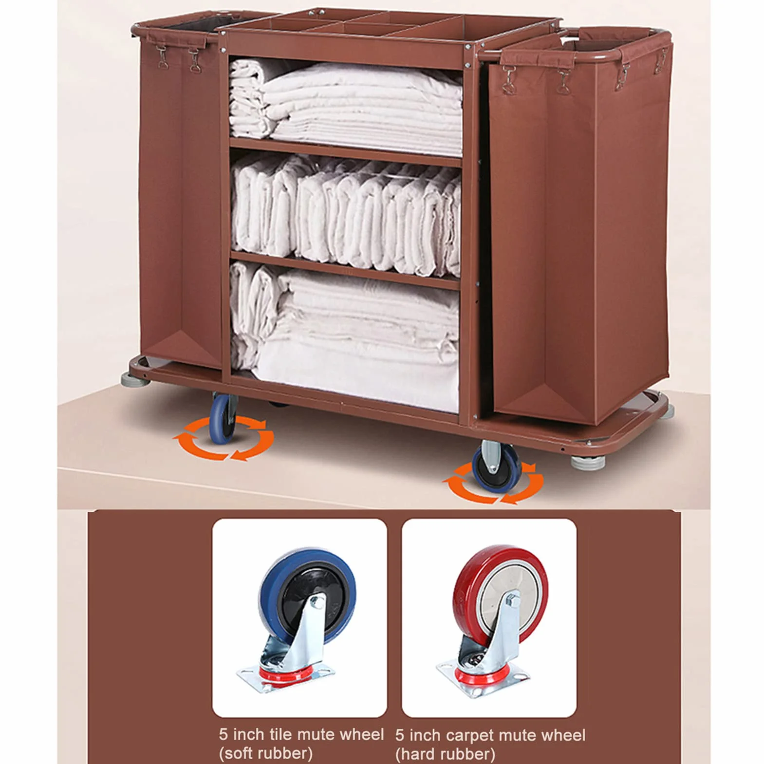 EXELNT Carrello della Biancheria Dell'Hotel, Carrello di Lavoro per La Pulizia del Carrello delle Pulizie Multifunzione, Carrello per Hotel in Acciaio Inossidabile per La Casa, Hotel