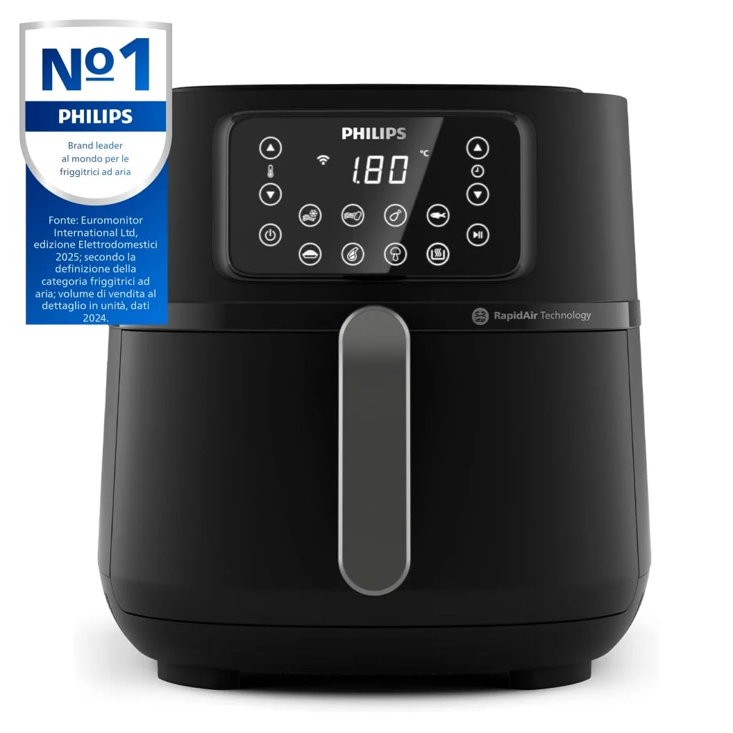 Philips Serie 5000 Airfryer XXL Connessa – 16 Funzioni di Cottura, Fino al 90% di Grassi in Meno, Compatibile con App e Alexa, Capacità 7.2L, Facile da Pulire, Ricette Salutari (HD9285/90)