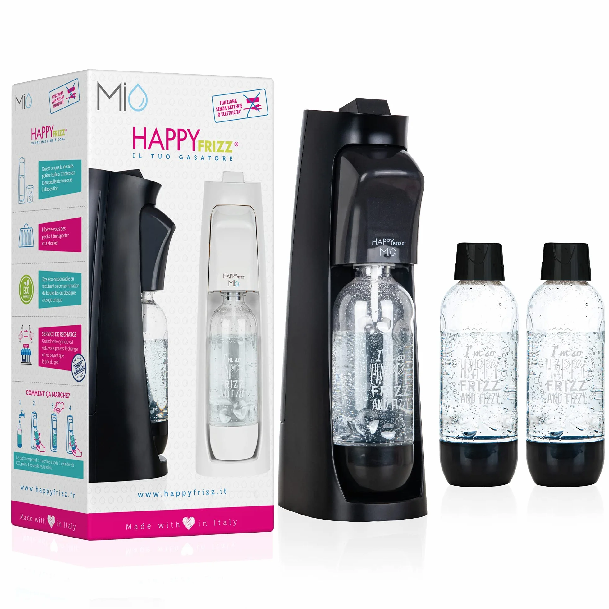 Happy Frizz GASATORE Mio Black Opaco - MEGAPACK - (gasatore + 3 Bottiglie Nere)