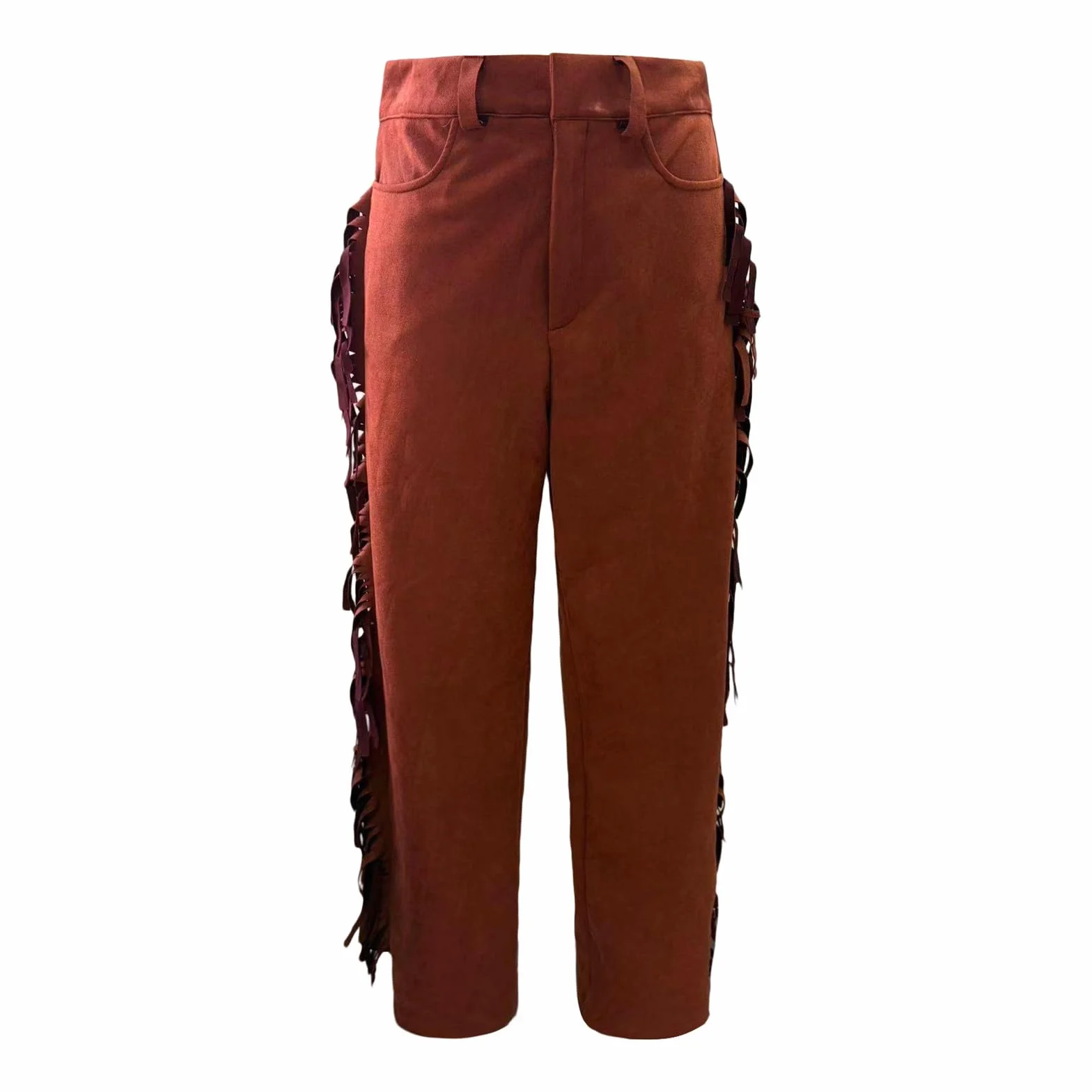 Cowboy Pantaloni da uomo Western Hippie con frange in pelle scamosciata a vita alta elasticizzata