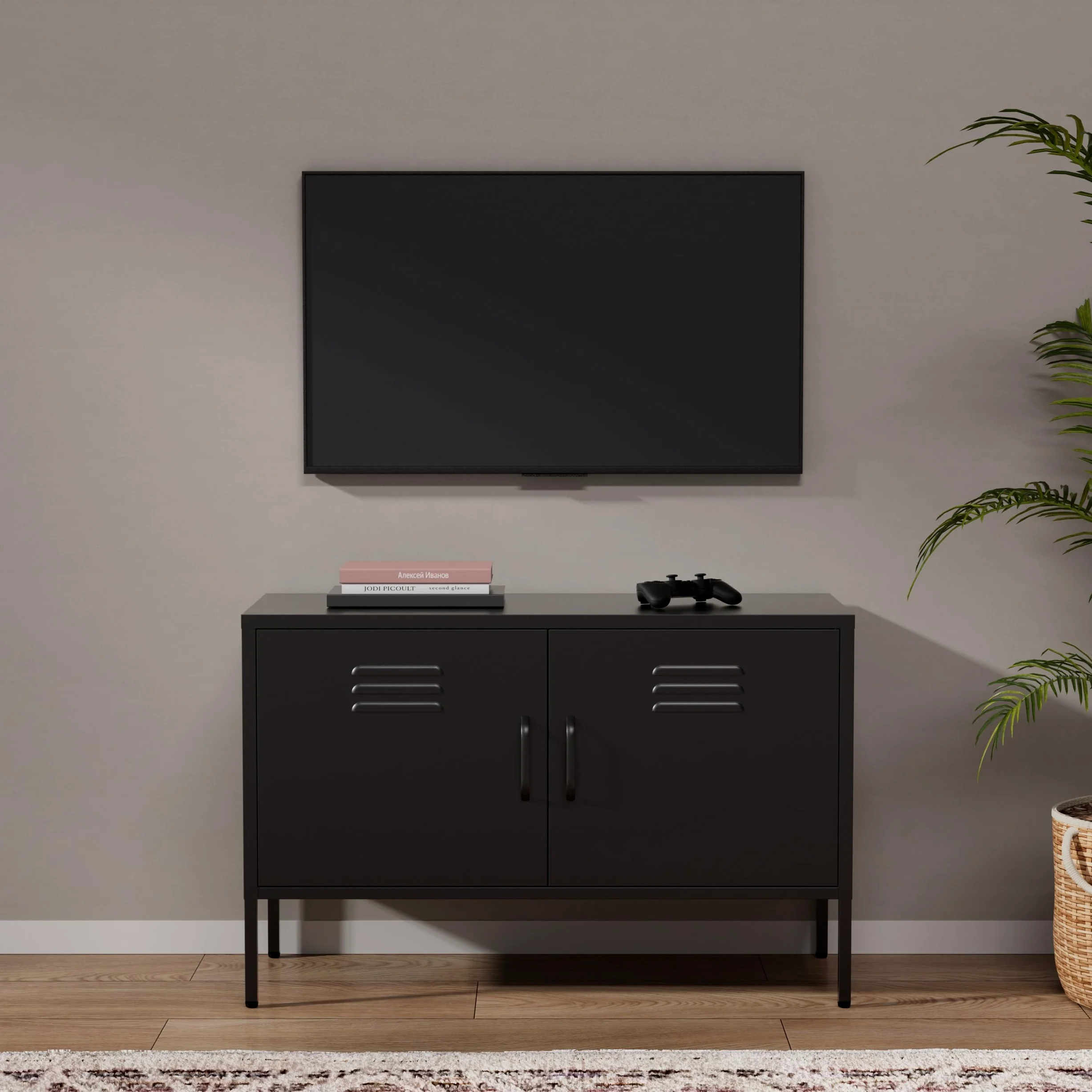 Mobile TV in Metallo – Lowboard Industriale – 100x40x65 cm – Mobile Porta TV per Soggiorno (Nero)