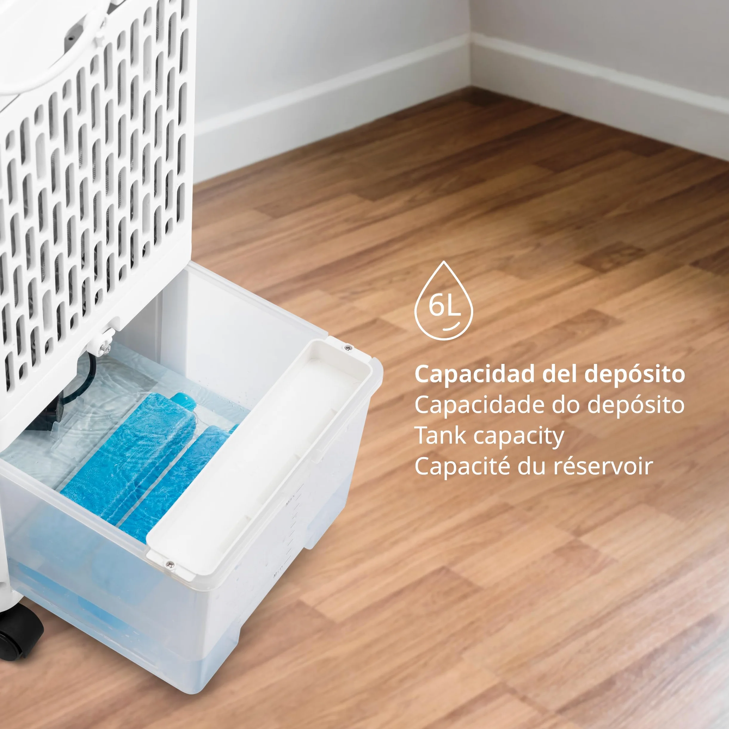 Ufesa Nuuk+ Raffrescatore Portatile Evaporativo 65W Funzione 3in1Raffreddamento Ventola e Ionizzazione 3Velocità 3Modalità Pannello a Sfioramento Serbatoio da 6L Timer12h Filtro Lavabile Telecomando