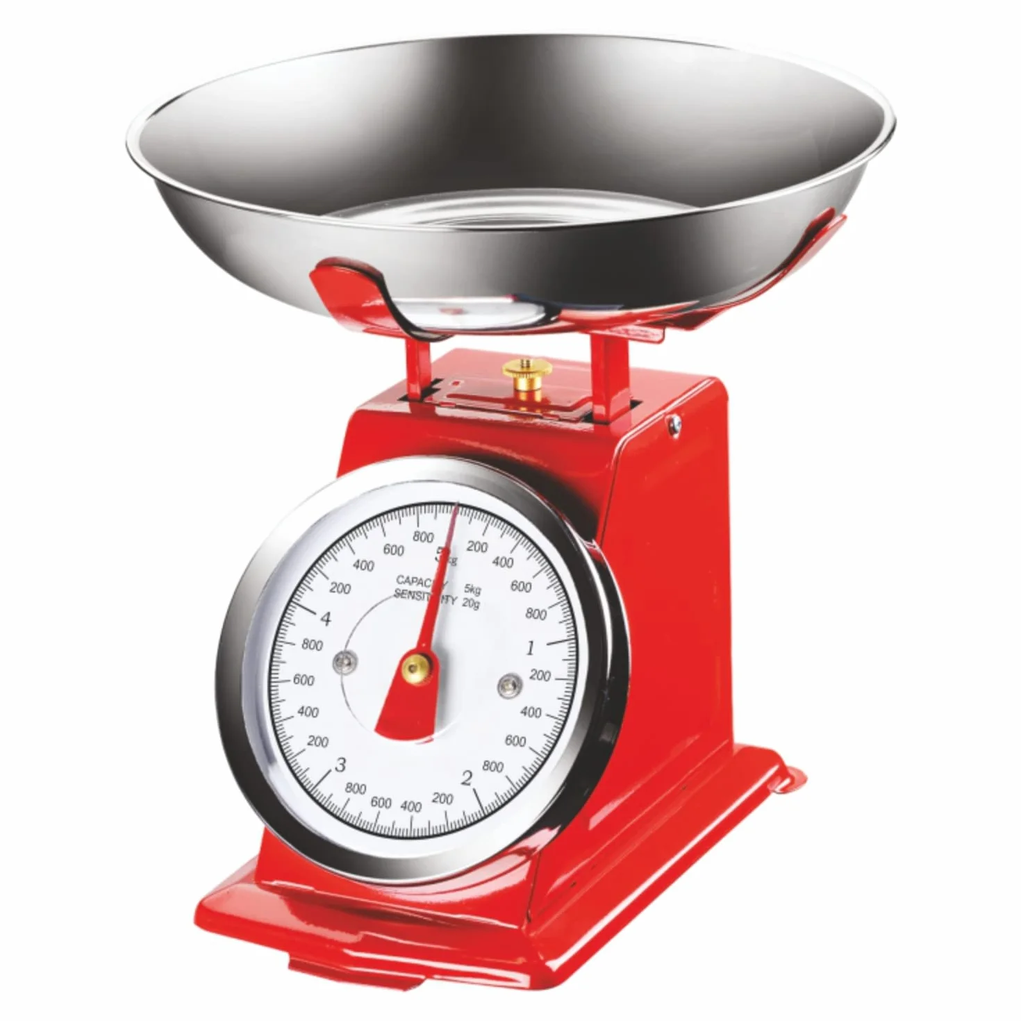 Bilancia da Cucina in Ferro con Vassoio in Acciaio Modello Atlas 5 Kg Rosso Pratiko Life