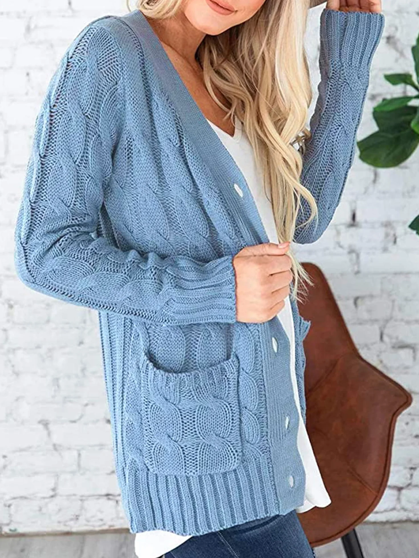 Easygou Donna Pulsante Cardigan Maglione Cappotto Cavo Maglia Grosso Maglione Oversize Morbido Manica Lunga Aperto Frontale Slouchy Pocket Outwear Cappotto