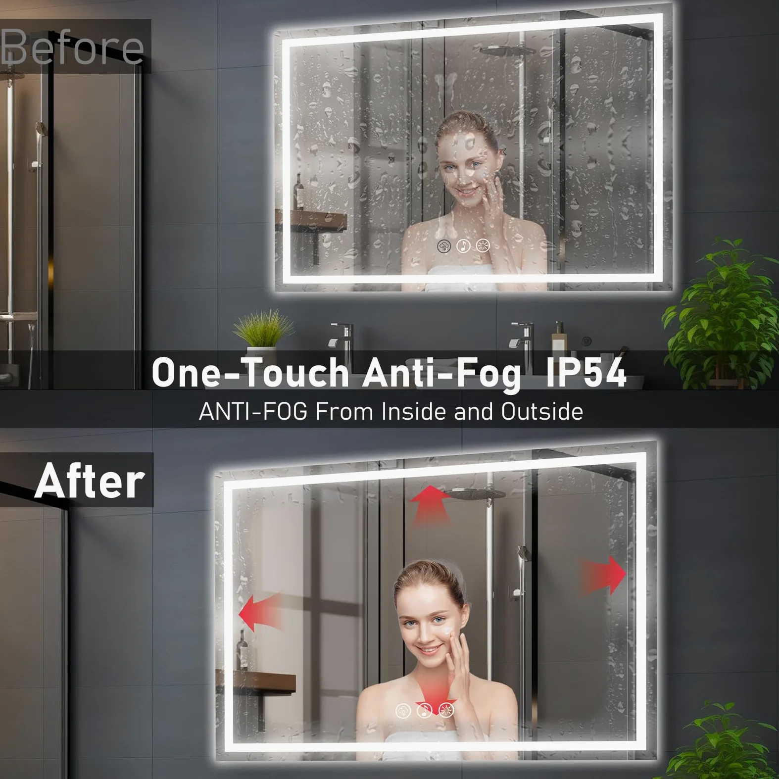 70x100cm Specchio Bagno con Luce LED e Bluetooth, Specchio da Parete Antideflagrante con Luminosità Regolabile，3 Colori Luce, IP44 impermeabile, vetro temperato, Orizzontale/Verticale