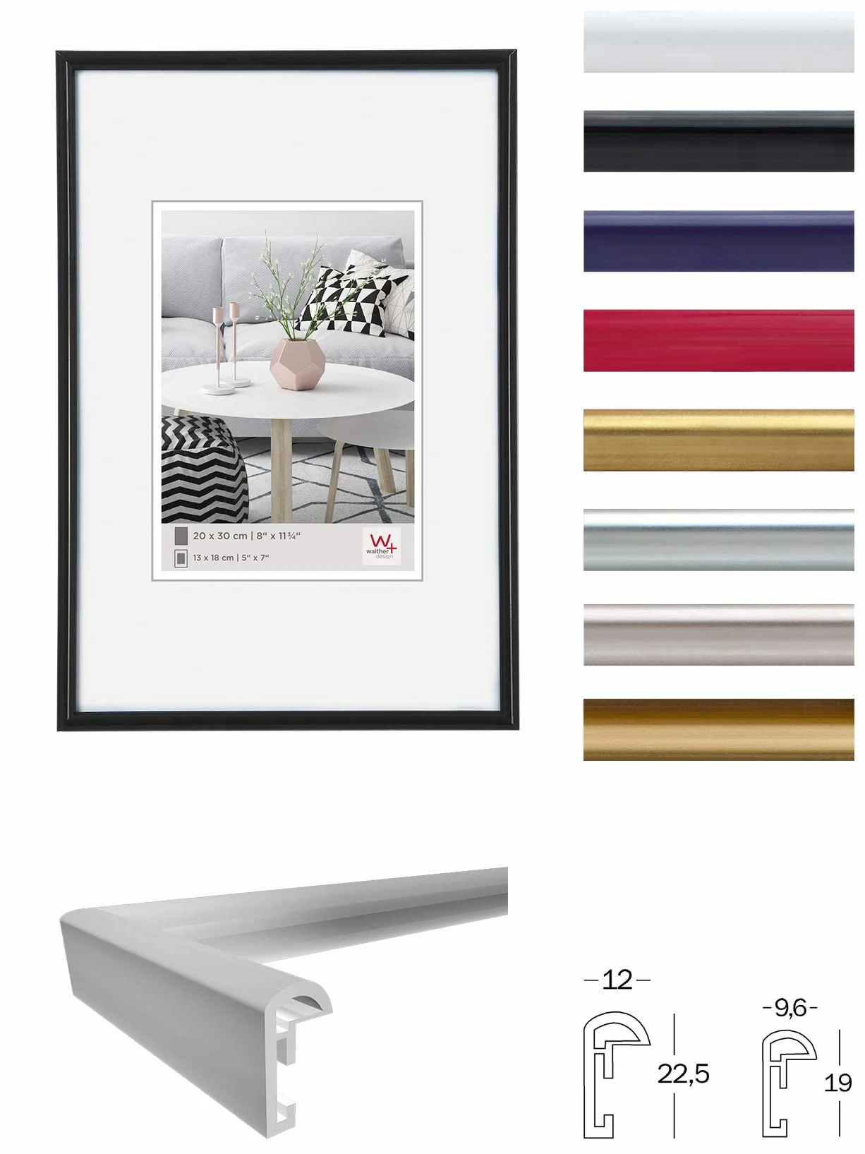 walther design Cornice per Quadri Nera 70 x 100 cm Cornice in plastica Galeria KB100H