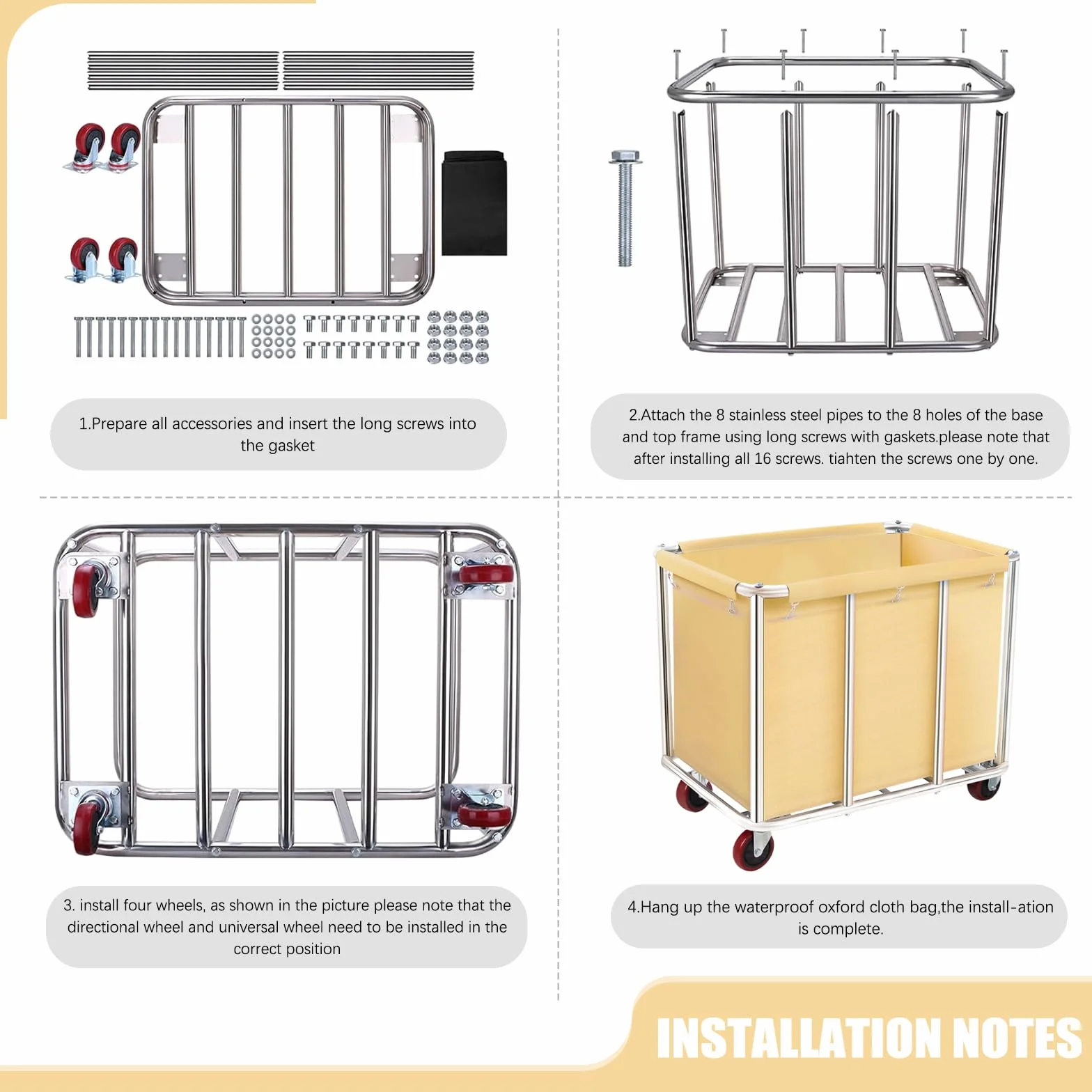 Carrello per lavanderia pesante commerciale, grande carrello portaoggetti in acciaio inox con ruote, cesti di rotolamento, camion con fodera rimovibile in tela per Lndustrial/Home 400L