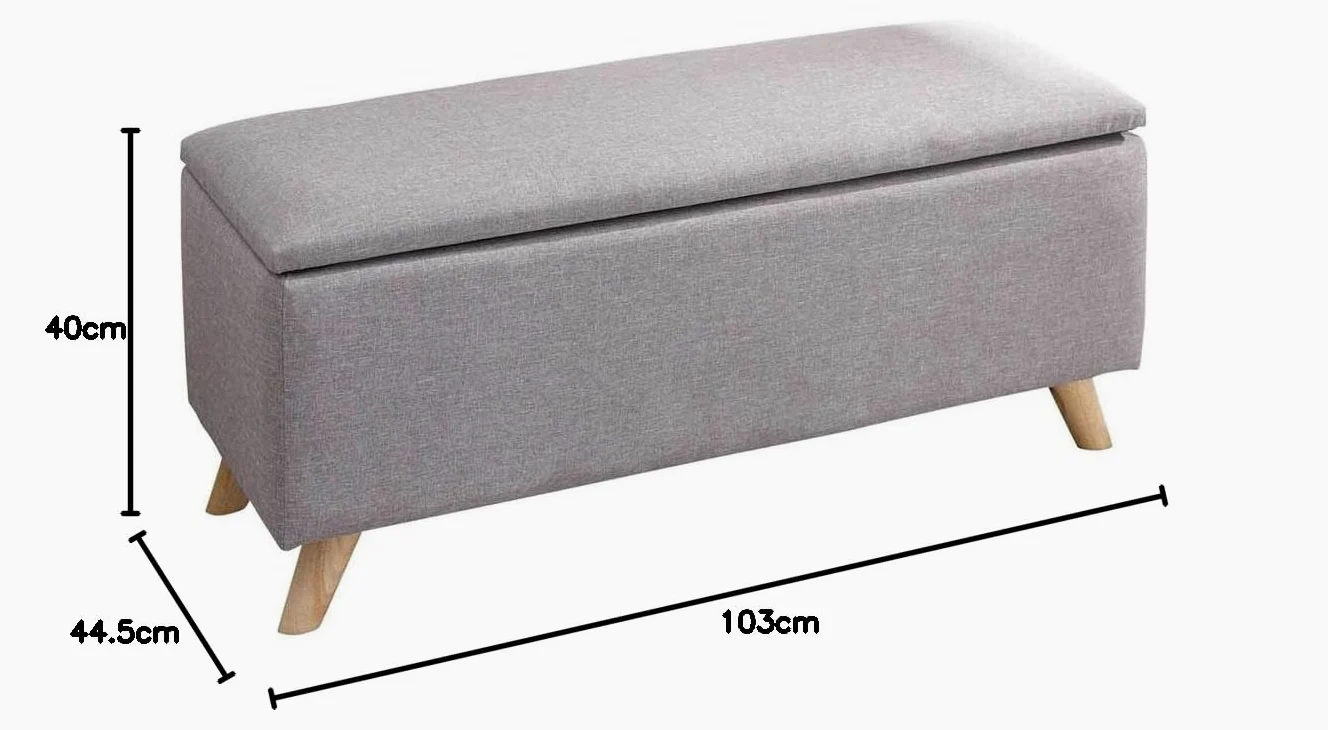 BAKAJI Cassapanca Pouf Contenitore Poggiapiedi Camera da Letto Panca Sgabello Struttura in Legno Rivestimento in Tessuto Hopsack Seduta Apribile Imbottita 106 X 32 X 42 cm (Grigio Chiaro)