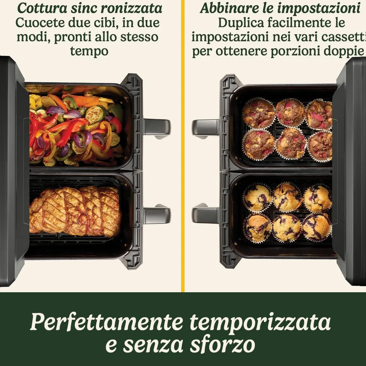 Cuisinart Air Fryer XXL Zona Doppia | Senza PFAS | Frigge, arrostisce, griglia, cuoce, disidrata | Doppio friggitrice ad aria doppio cestello 2x5,2L, oltre 8 porzioni | Parti lavabili in lavastoviglie