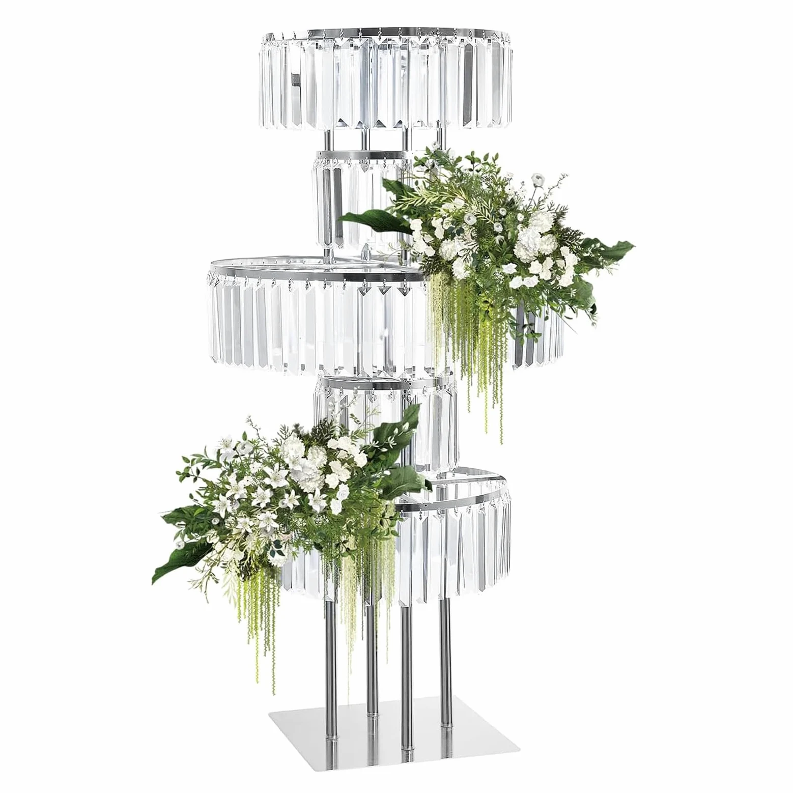 5 livelli di cristallo per matrimonio, colonna di fiori, altezza 110 cm, supporto decorativo in metallo, per matrimonio, fidanzamento, compleanno, decorazione da tavolo, argento