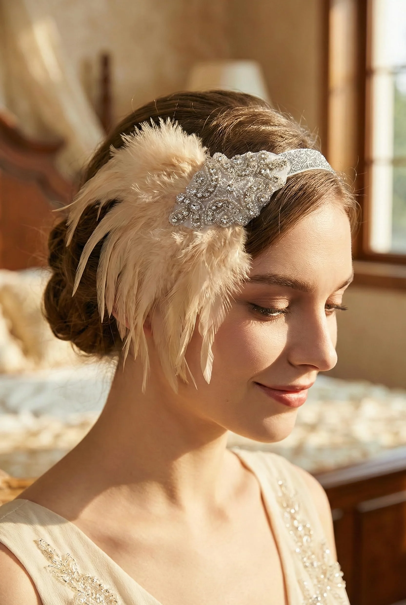 Fascia per Capelli Anni '20 Donna Accessori Gatsby con Piume Paillettes Costume Flapper 1920s