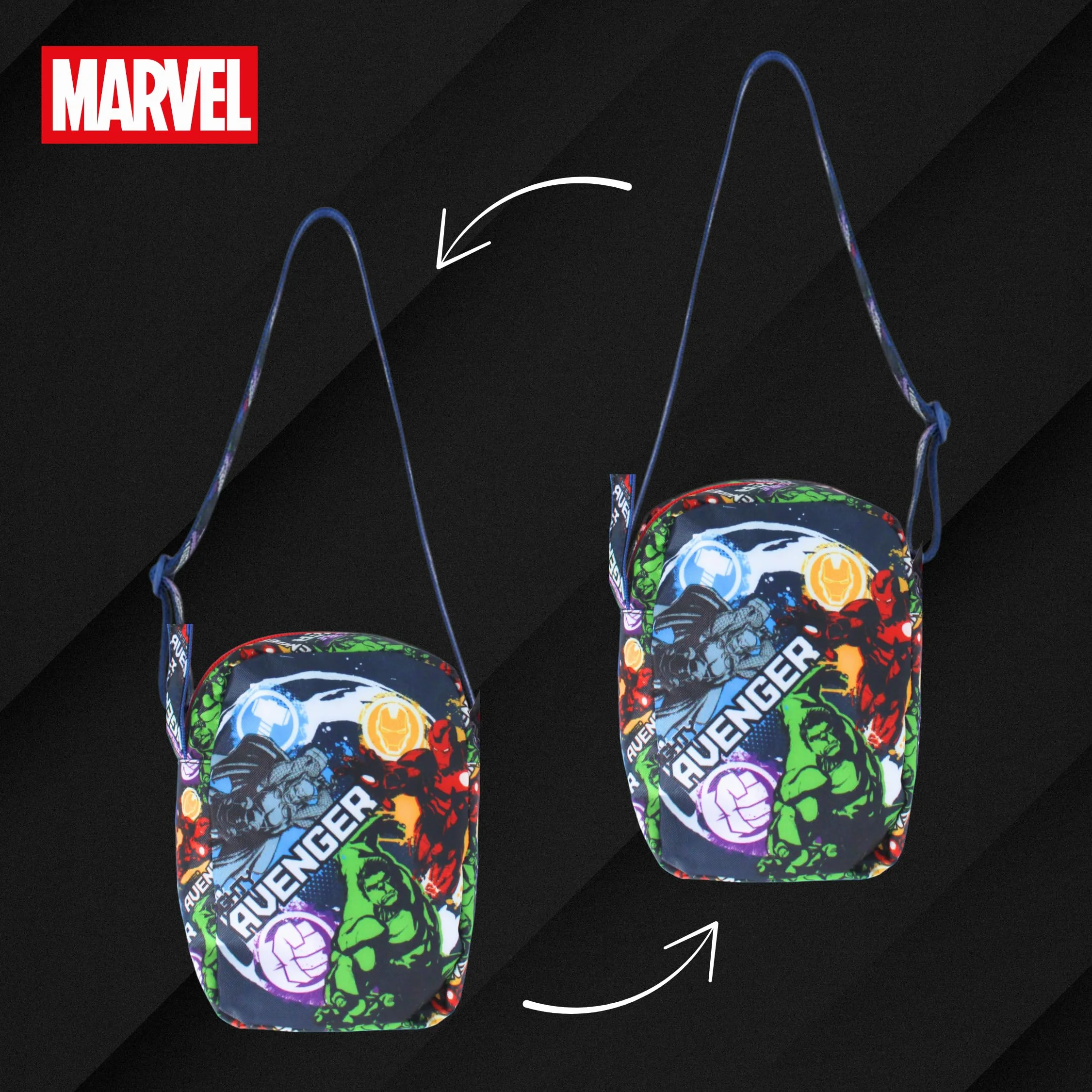 Marvel Avengers Borsa per Ragazzi, Design Thor, Iron Man e Hulk, Borsa Regolabile, Regalo per Bambino