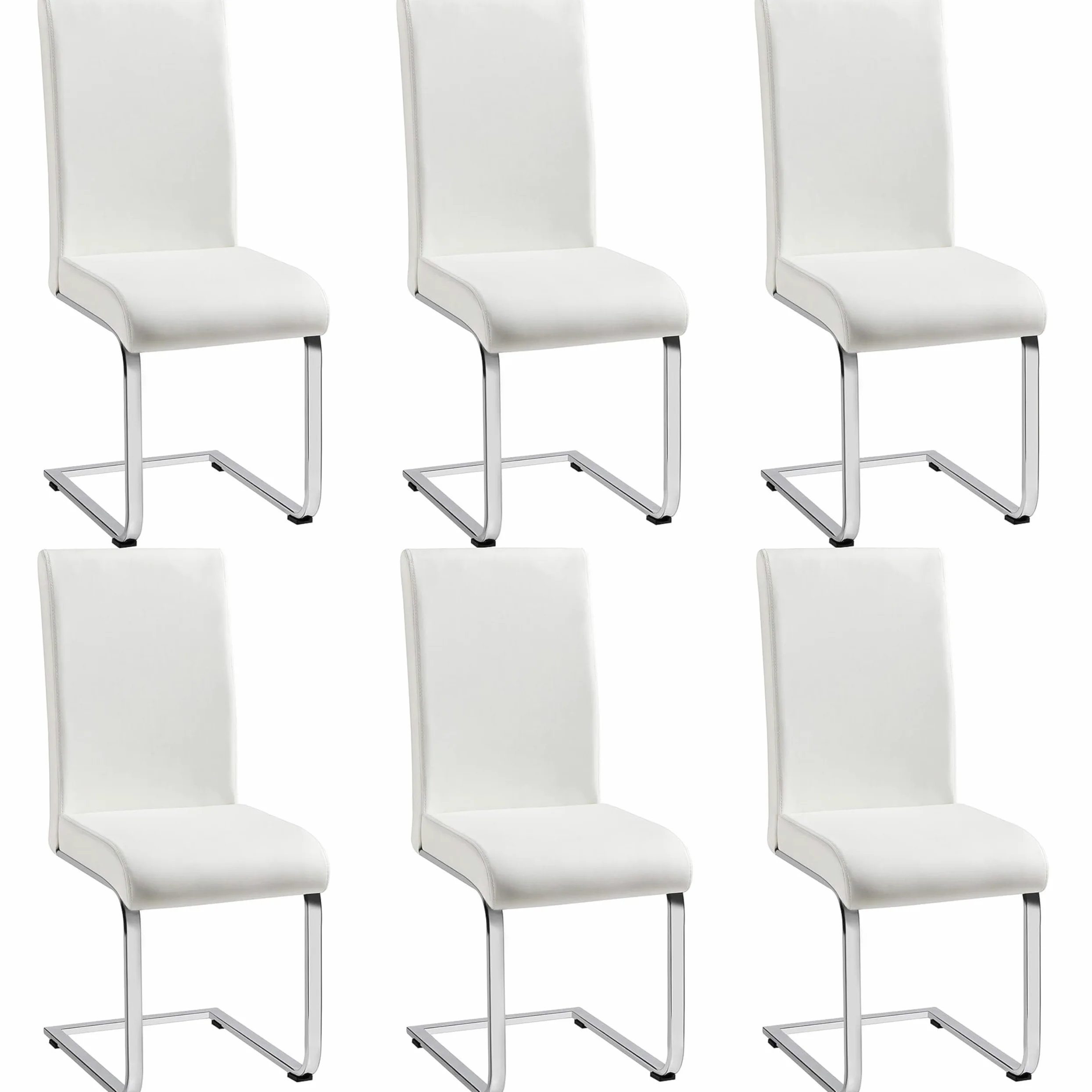 Yaheetech Set 6 Sedie Imbottite Sala da Pranzo Sedie Bianche Moderne Cucina in Finta Pelle e Gambe in Metallo da Ufficio Salotto Soggiorno Portata 135 kg
