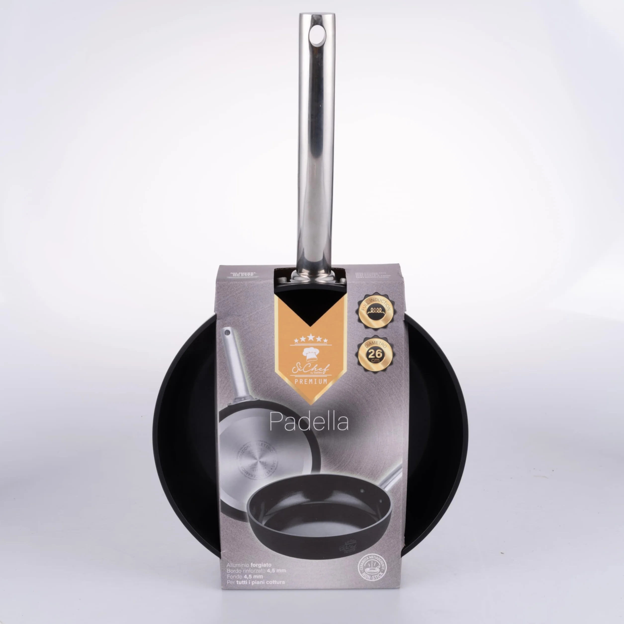 Padella 26 cm in alluminio forgiato, rivestimento antiaderente in ceramica, fondo full induction, SìChef Premium