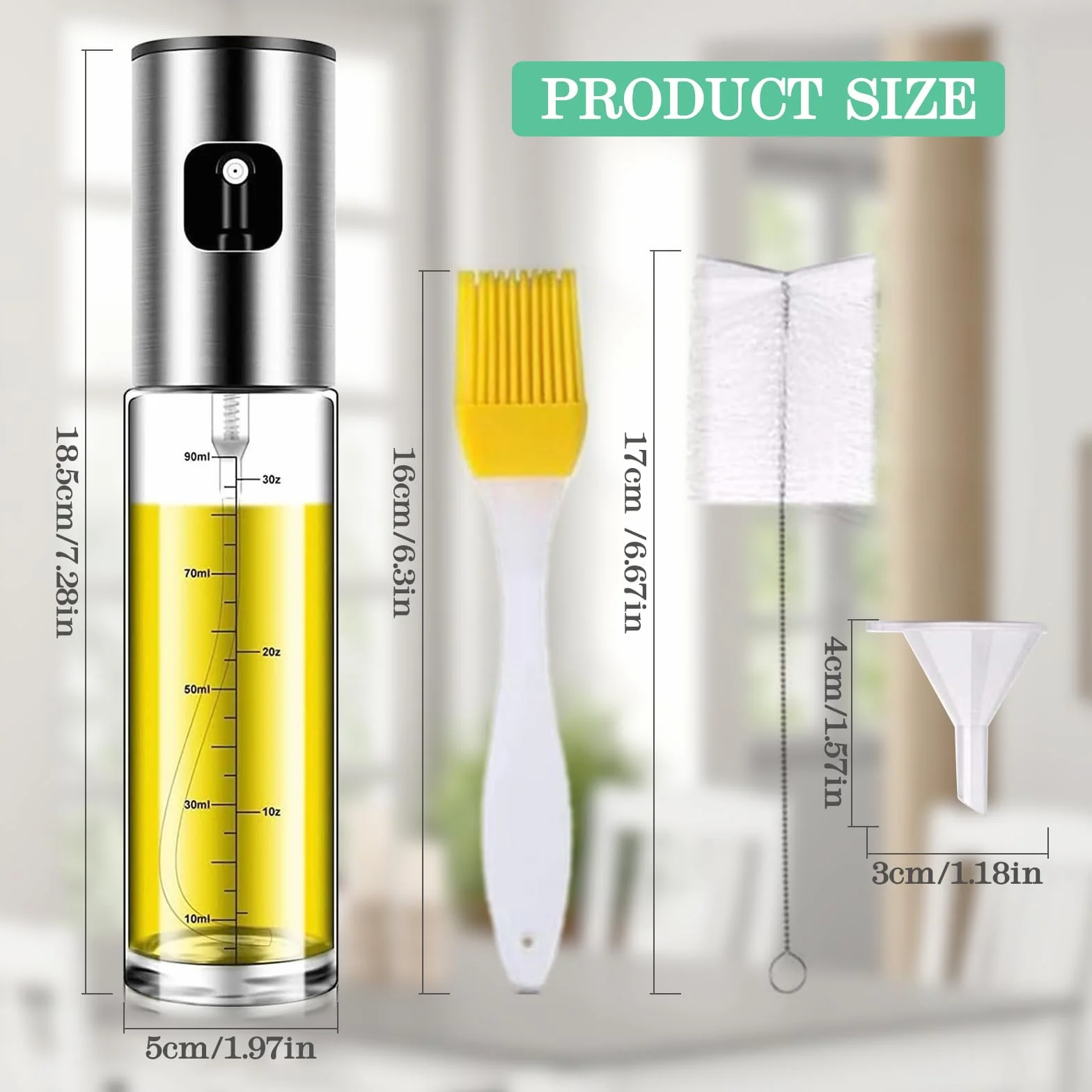 Nebulizzatore Olio 100 ML Acciaio Inossidabile Vetro 2 Pezzi Oliera Spray per Cucina