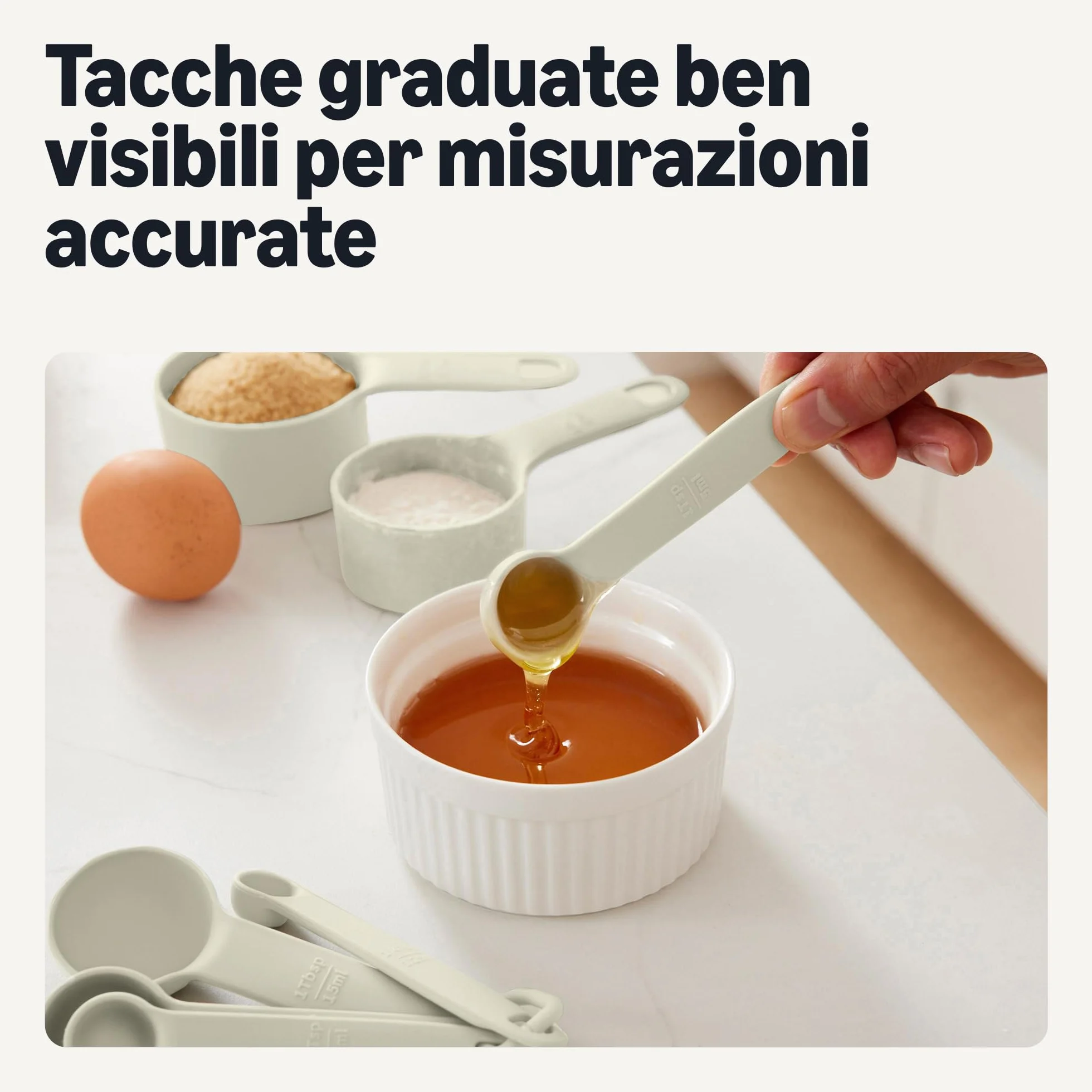 Amazon Basics Misurini e Cucchiai Dosatori, Set di 10 Pezzi, Lavabili in Lavastoviglie, Grigio Lino