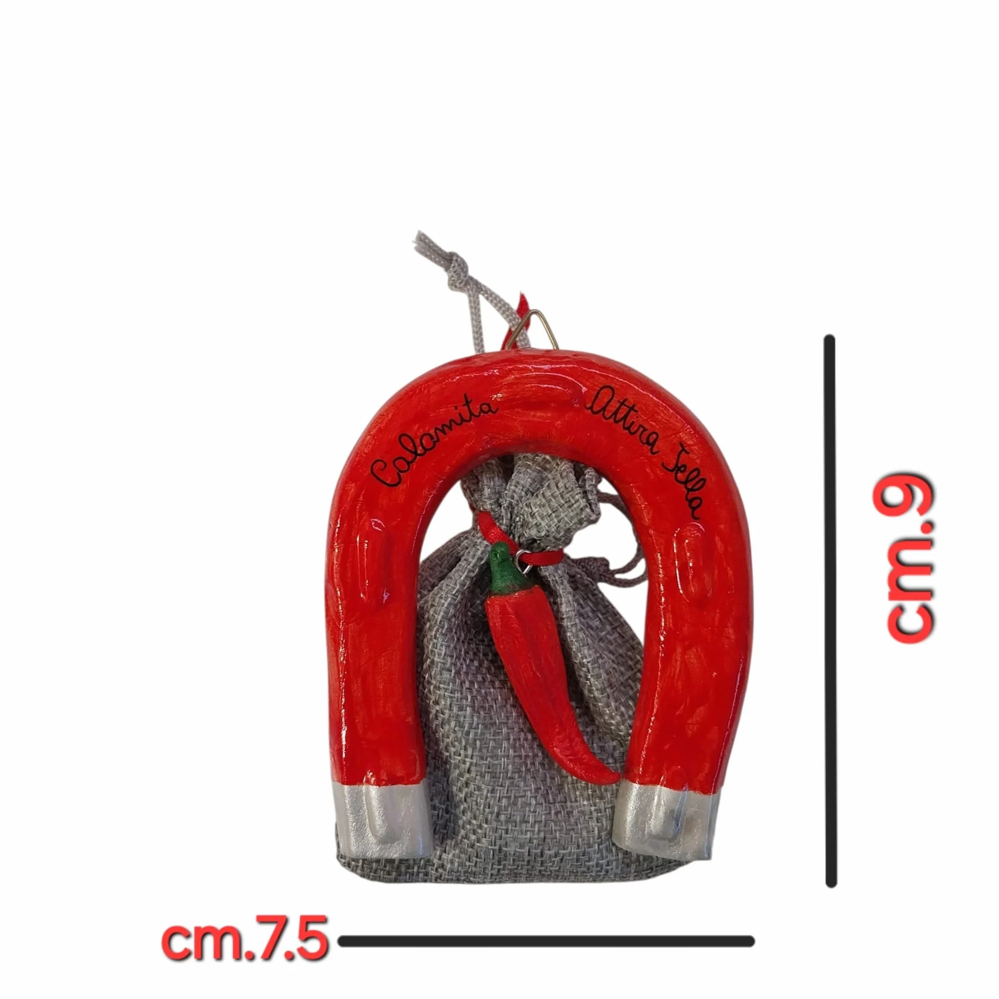 Generico Cornetto Portafortuna Ceramica Ferro di Cavallo Scatolo Regalo Rosso Grigio