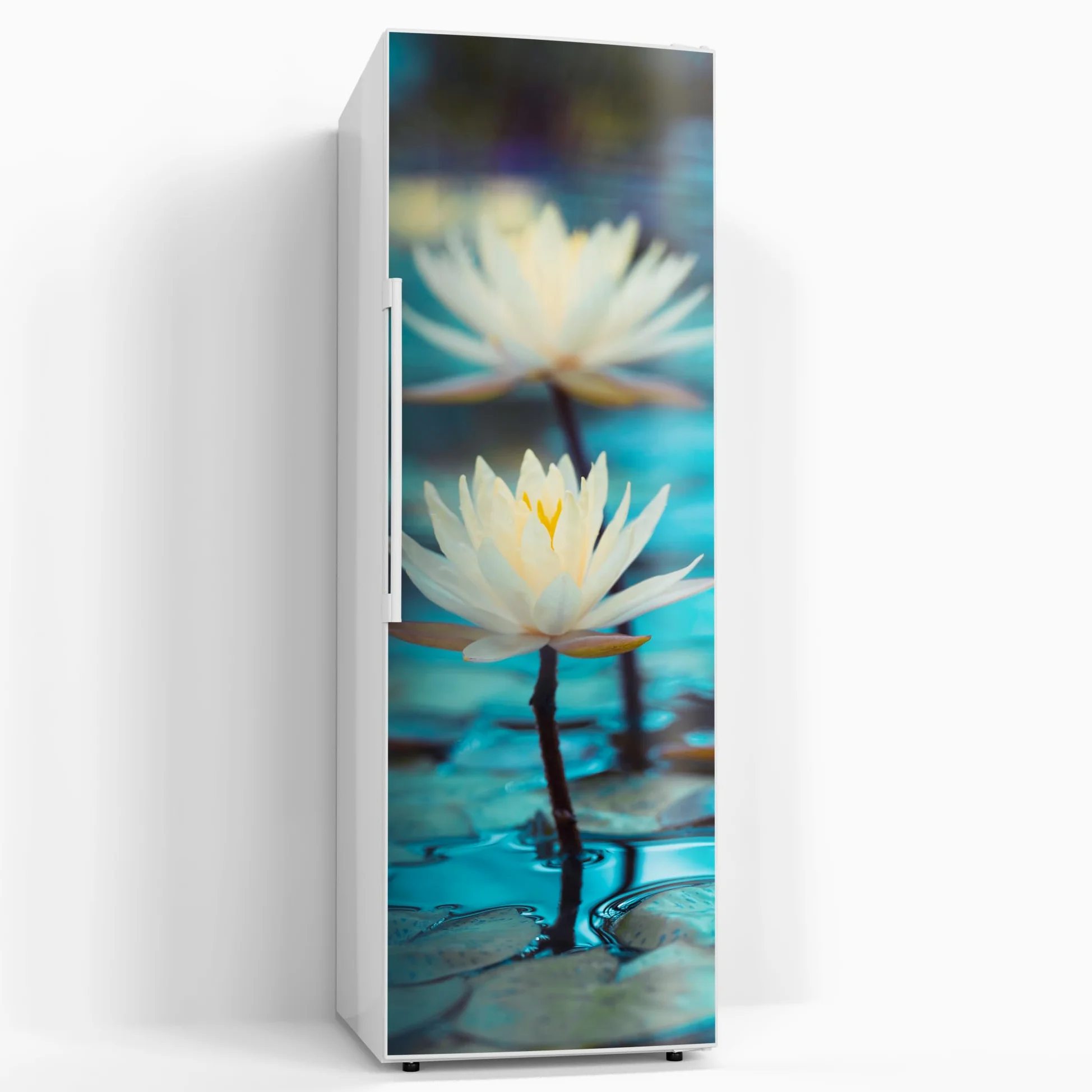 DEQORI Pellicola magnetica per frigorifero, 60 x 180 cm, motivo ninfee, serenità, tappetino magnetico decorativo per congelatore, pellicola decorativa autoadesiva, magnetica e impermeabile