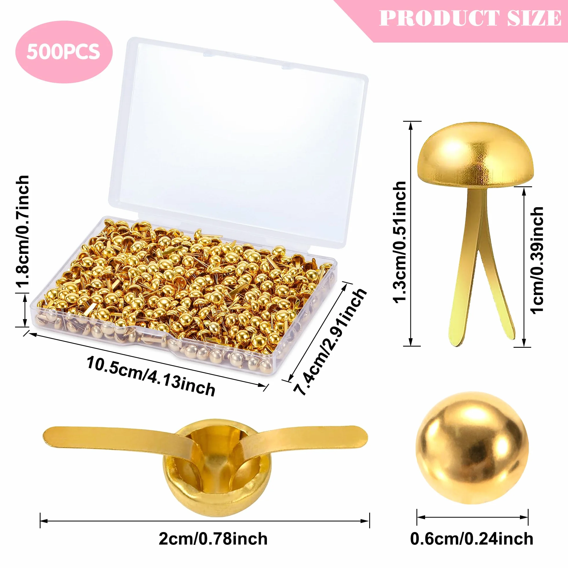 Fermacampioni Piccoli Mini Brads 6mm 500 Pezzi Oro per Album Scrapbooking DIY