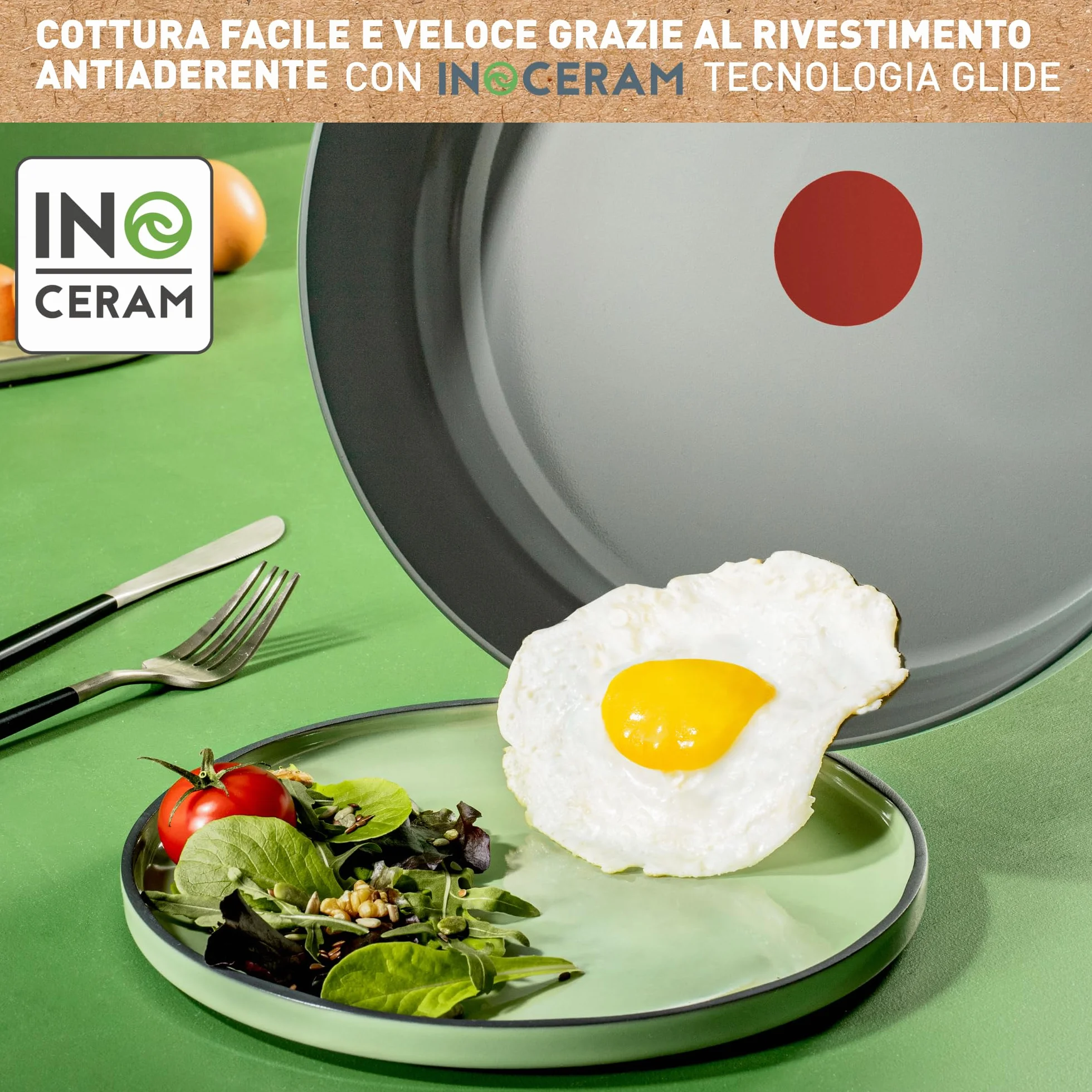 Lagostina Ingenio Vivissima, Set 10 Pezzi in Ceramica Antiaderente con Manico Rimovibile, 100% Alluminio Riciclato con Tecnologia Thermo-Signal per Tutte le Fonti di Calore Inclusa Induzione