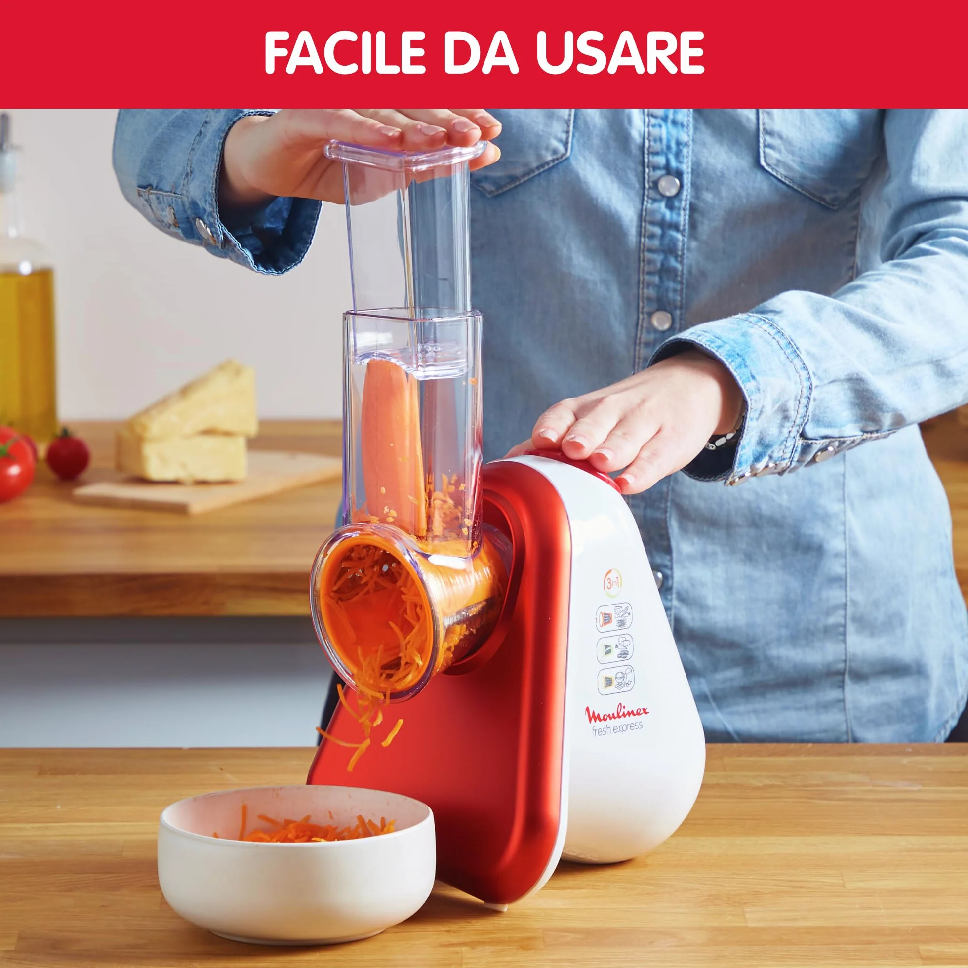 Moulinex Fresh Express Plus DJ755G10 Affettatutto Grattugia Elettrico 150 W 5 Funzioni Taglio