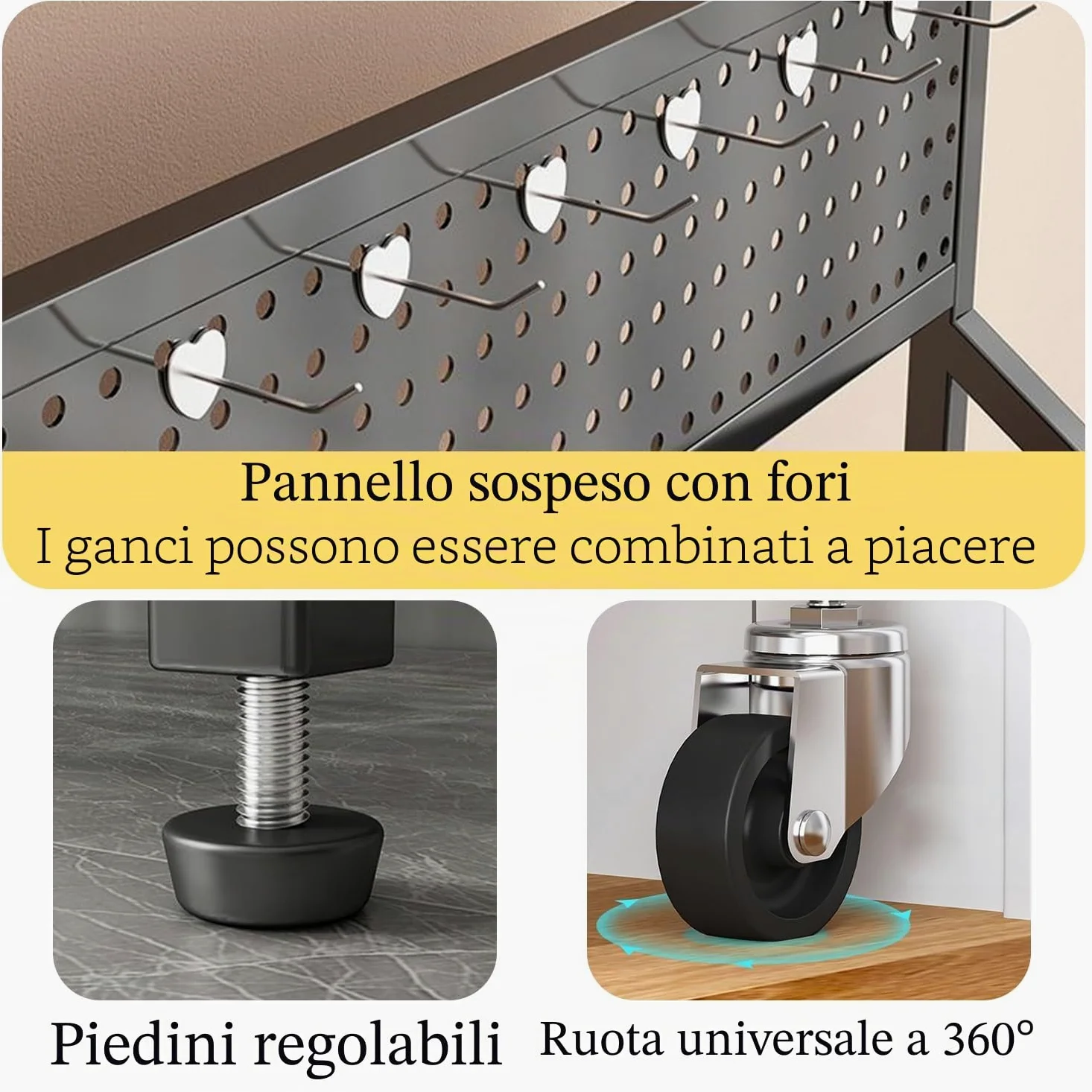 Espositore snack per vendita al dettaglio, scaffali vendita a 5 piani, carrello espositivo caramelle con ruote e ganci, organizer in metallo per dispensa