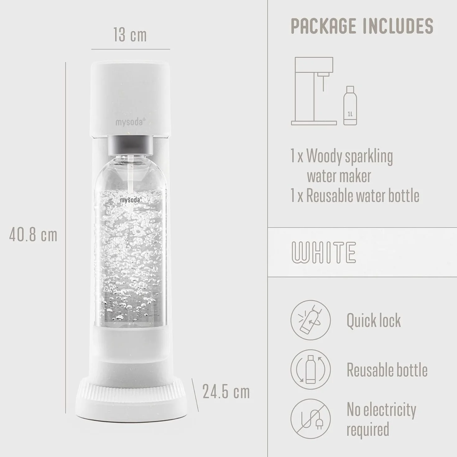 Mysoda Woody Carbonatrice Legno Composito Quick-Lock 1L Bianco