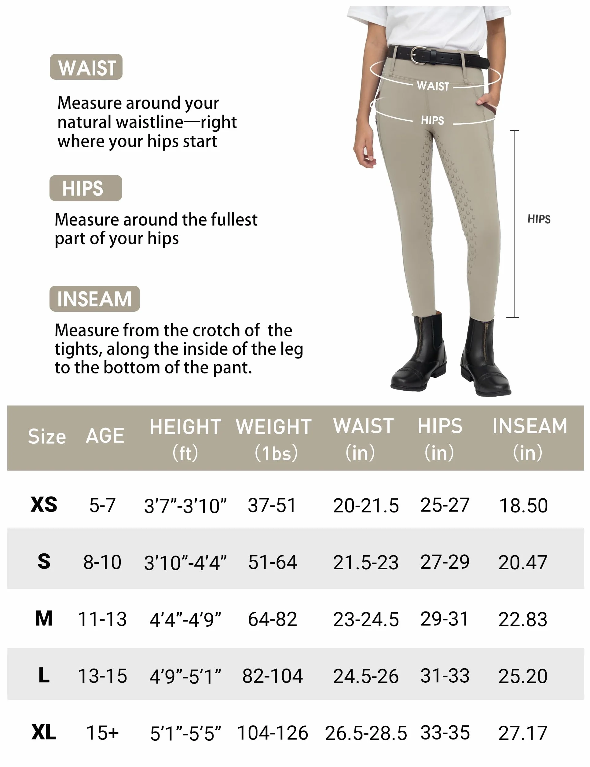 FitsT4 Leggings da Equitazione per Bambine Rivestimento Completo in Silicone Vita Alta