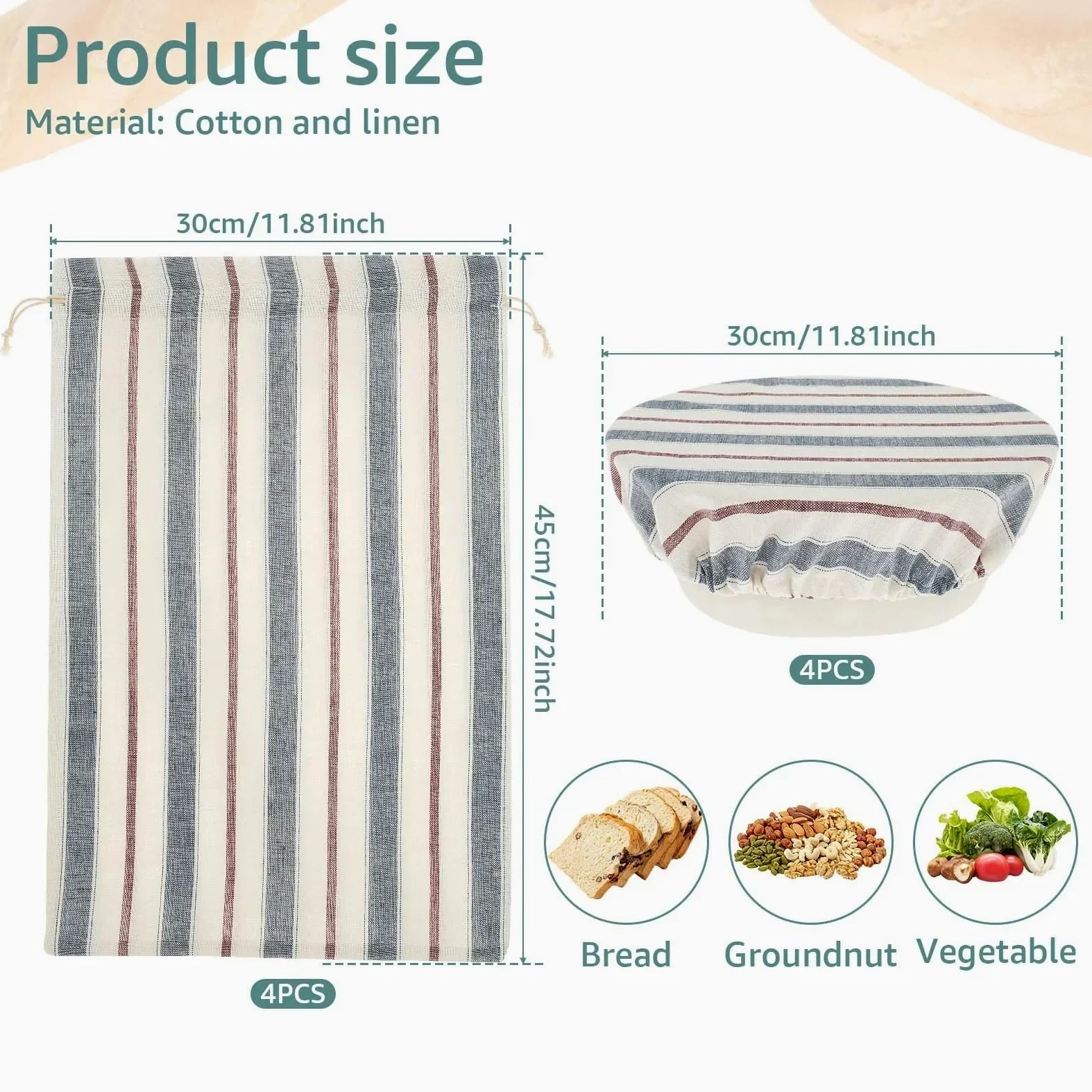 Sacchetti Per Pane In Lino Borsa for il pane in lino, 4 pezzi, riutilizzabile, con cordoncino, pasta madre non sbiancata