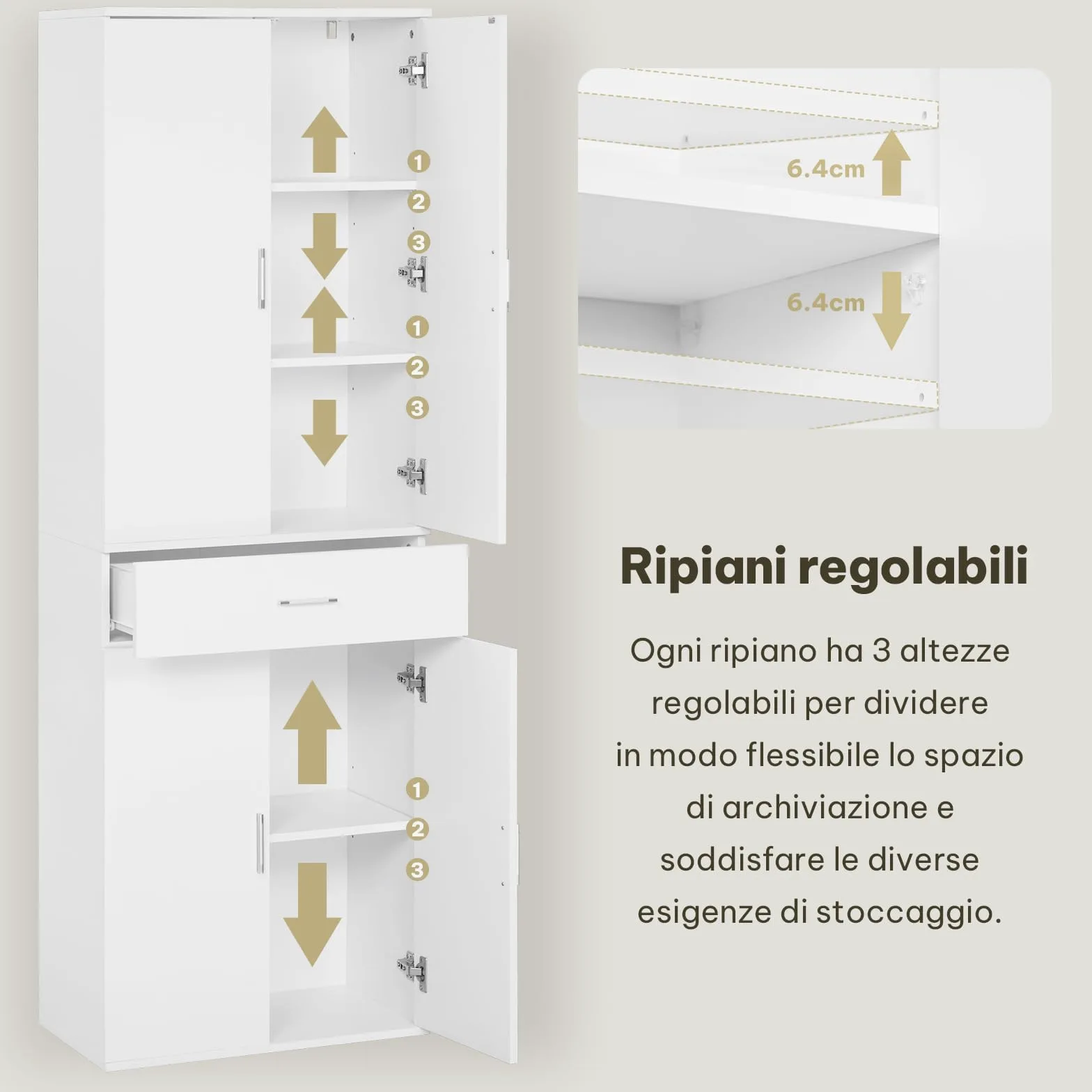 eSituro Armadio per Ufficio, Armadio per Archiviazione, 3 Ripiani Regolabili, 1 Cassetto, Legno Ingegnerizzato, 60x34x180 cm, Bianco