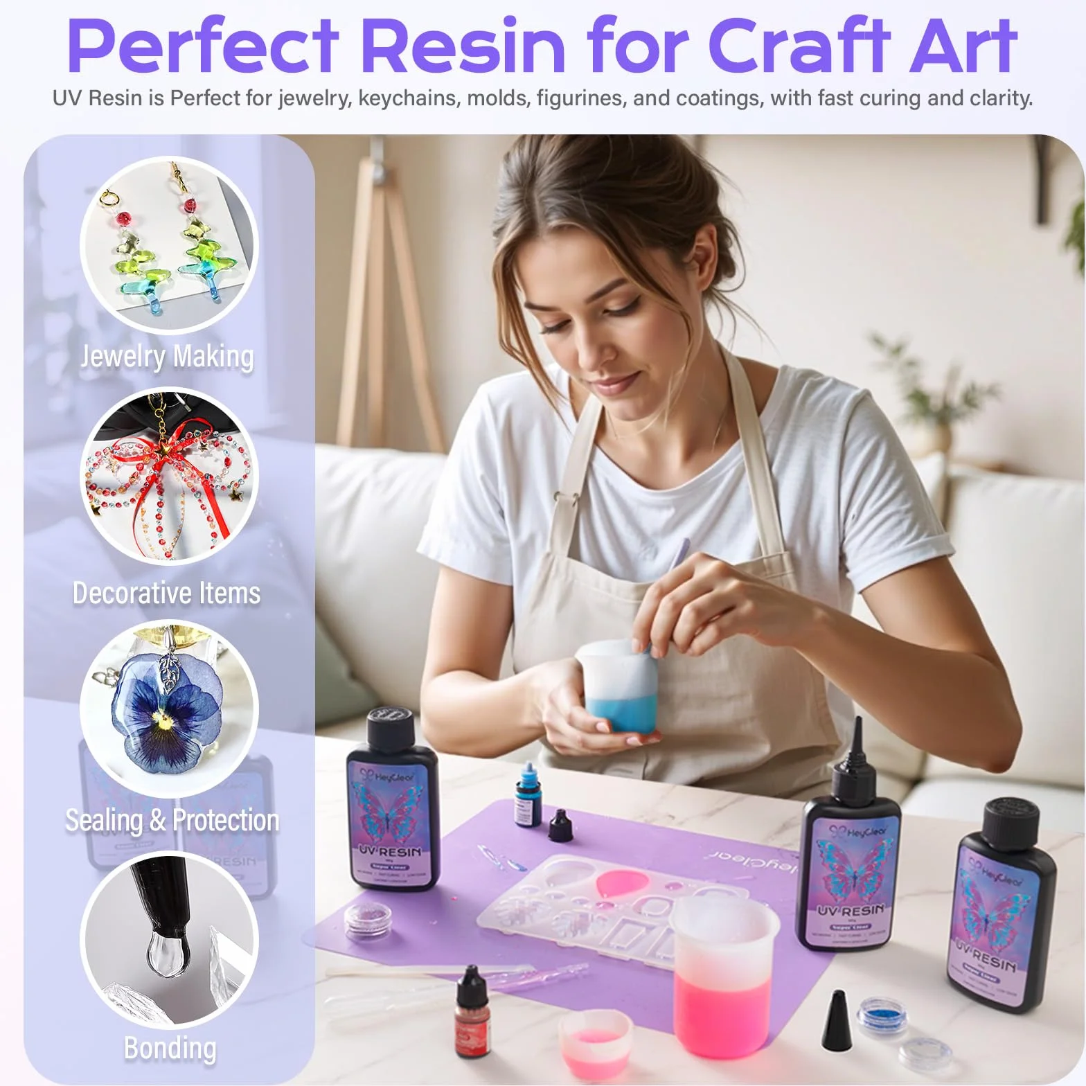 HeyClear Kit Resina UV 300g - Resina Epossidica UV Trasparente