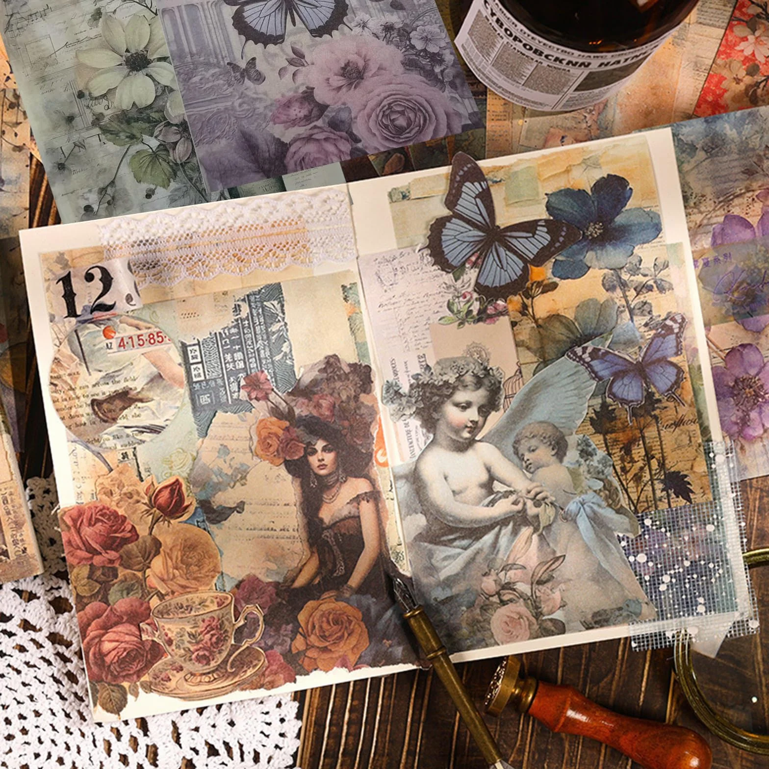 Carta Scrapbooking Floreale 100 Fogli 14x10cm Riso per Decoupage Vintage Junk Journal