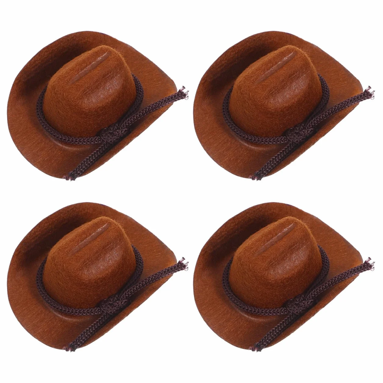 FRCOLOR Set di 4 mini cappelli da cowboy per lavori di bricolage, graziosi cappelli in miniatura per bambole, accessori per la casa delle bambole e feste a tema occidentale e floccati