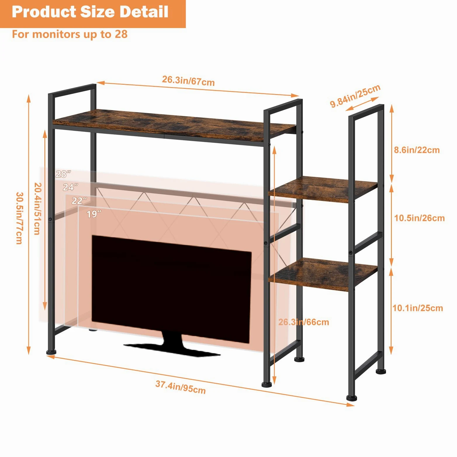 YBING Libreria da scrivania per computer, multiuso, a 3 livelli, con espositore organizer marrone, mensola per scrivania, solo per ufficio, casa, dormitorio, soggiorno
