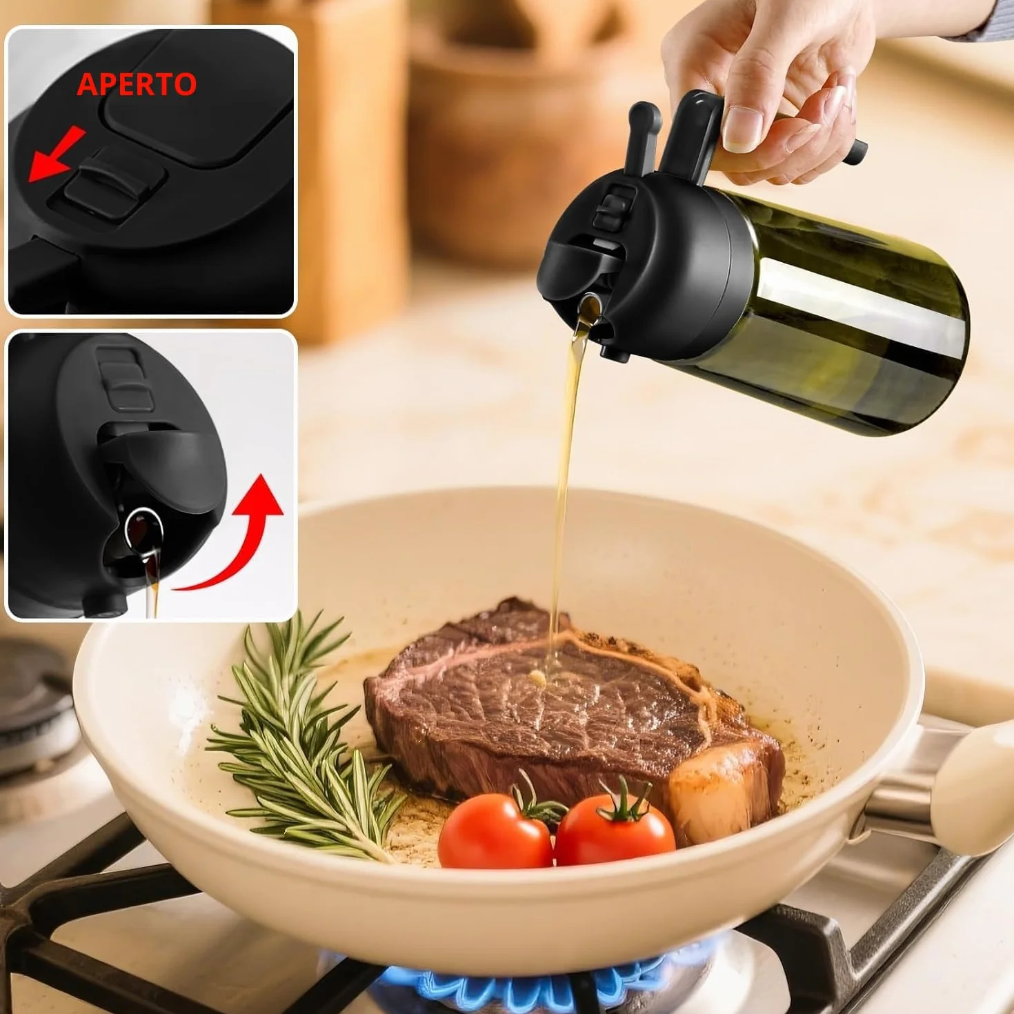 Spruzzatore Olio 470 ml Vetro Resistente alla Luce per Cucina Friggitrice Aria Insalata Barbecue