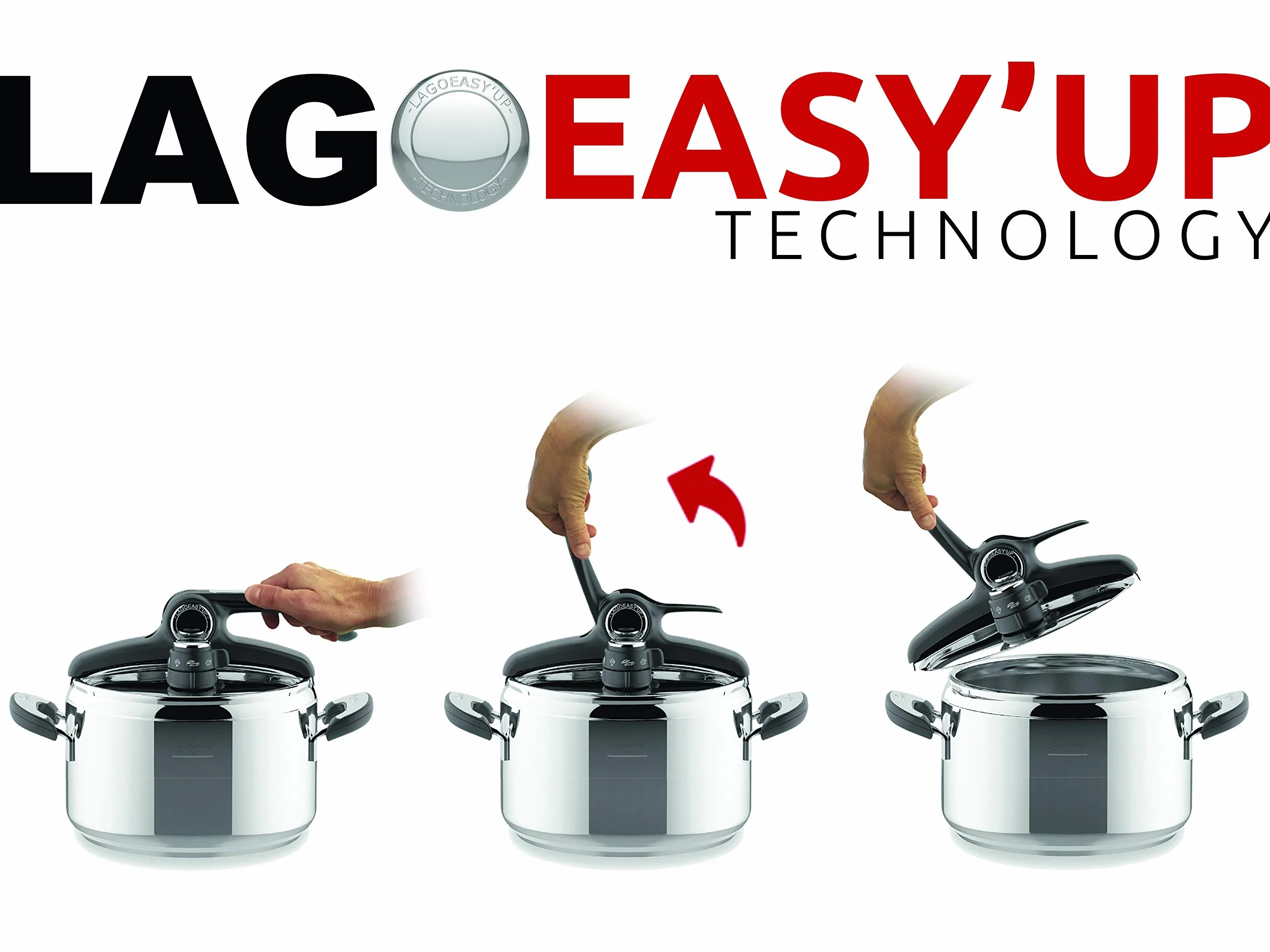 Lagostina Briosa LagoeasyUp Pentola a Pressione in Acciaio Inox 18/10 con Apertura Facile, Fondo Lagofusion e Valvola a Due Pressioni, Pentola a Pressione per Induzione e Gas, Capacità 5L