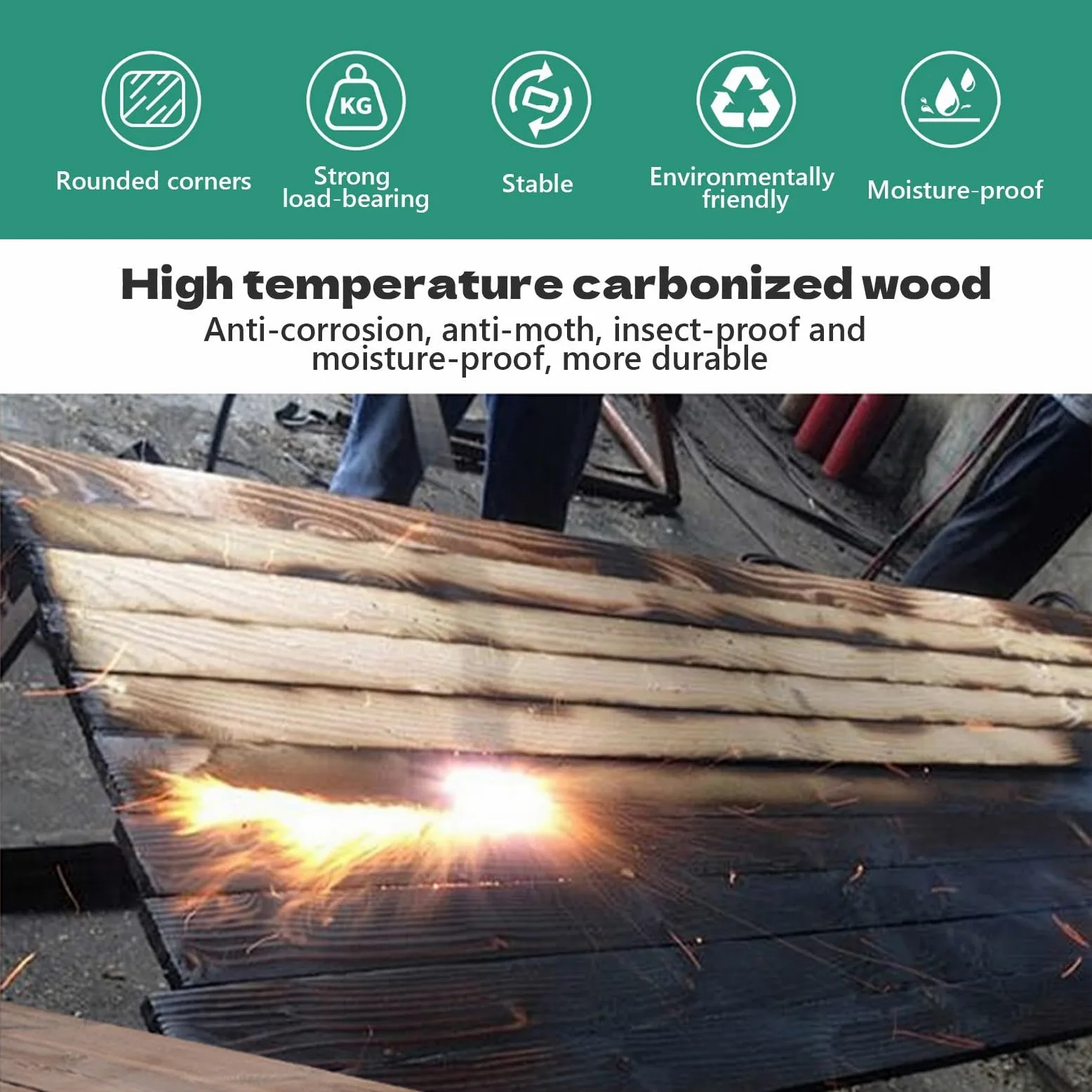 Sgabello in Legno con pedana Bassa in Legno carbonizzato, Sgabello a Un Gradino per Comodino, Bagno, Cucina, Giardino (Non Richiede Montaggio)(80x35x10cm)